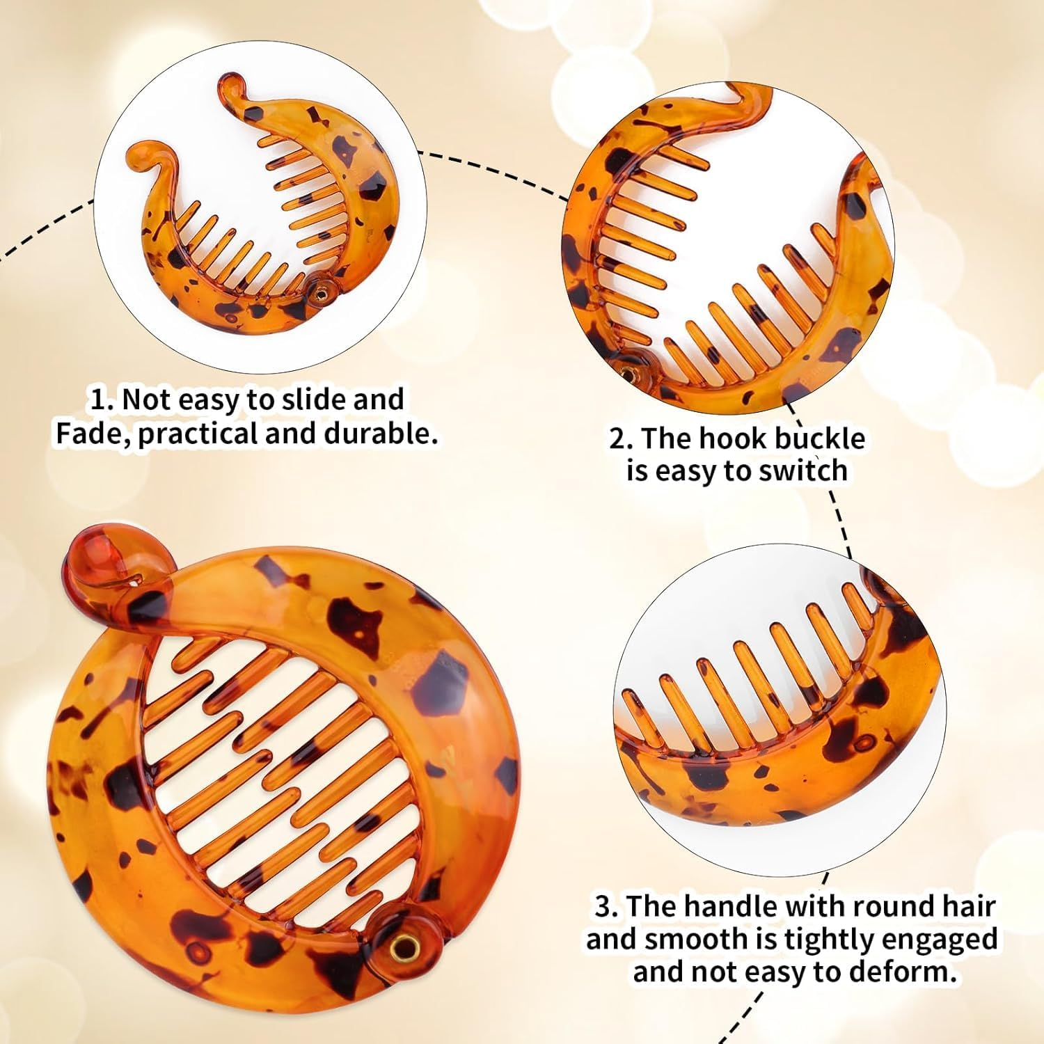 Round French Banana Hair Clips, 4Pcs round Plastic Fishtail Hair Clips Ponytail Holder Hair Combs,Resin Fishtail Hair Combs for Women and Girls image number 1