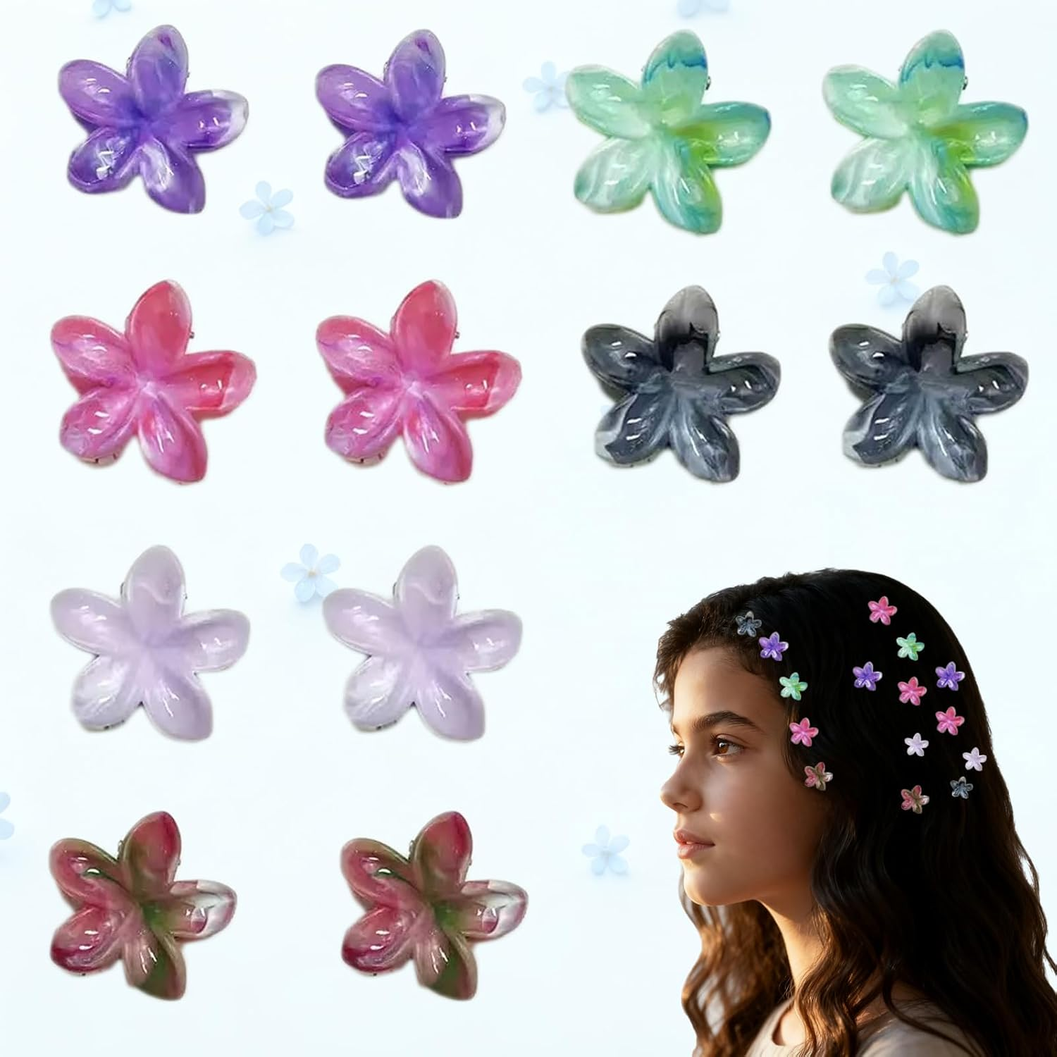 FISH DRAGATE Pack of 12 Hair Clips Flower, Marbled Flowers Hair Clips, Flower Hair Clips, Hair Clip, 6 Colours, Women'S Accessories, Flower Hair Clip, for Girls, Wedding, Party image number 6