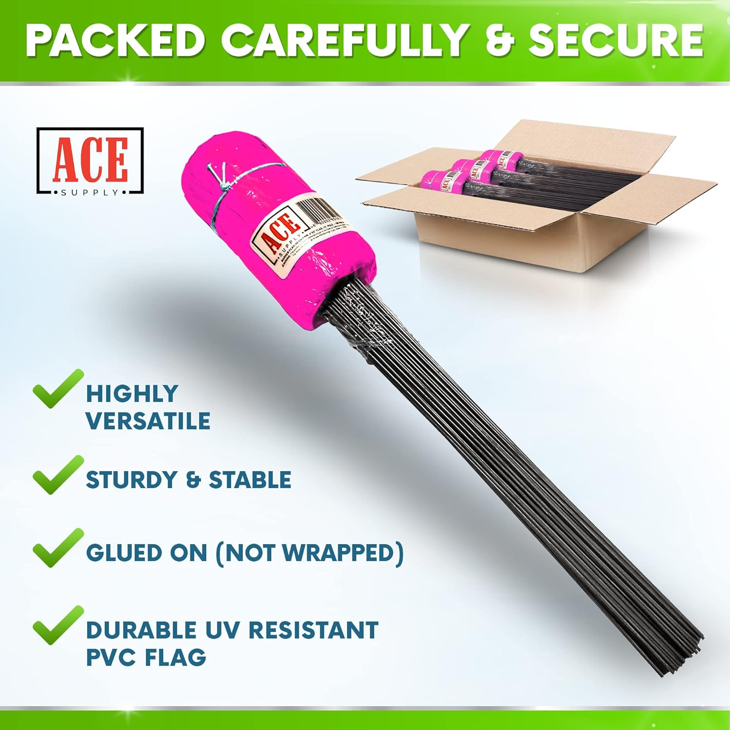 ACE Supply Pink Marking Flags 100 Pack - - 4X5-Inch Pink Flag on 15-Inch Wire - Small Yard Flags, Marker Flags for Lawn, Irrigation Flags, Lawn Flags Markers, Landscape Flags, Survey Flags, Sprinkler Flags, Compatible with Invisible Fence Flags image number 1