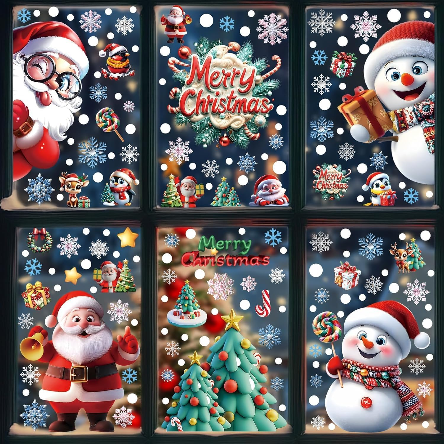 Christmas Window Clings, 263Pcs Static Cling Stickers for Glass - Double-Sided Holiday Decals with Santa, Reindeer, Snowman, Gingerbread, Snowflake Designs for Christmas Winter Home Party Decor (01) - 03 image number 5