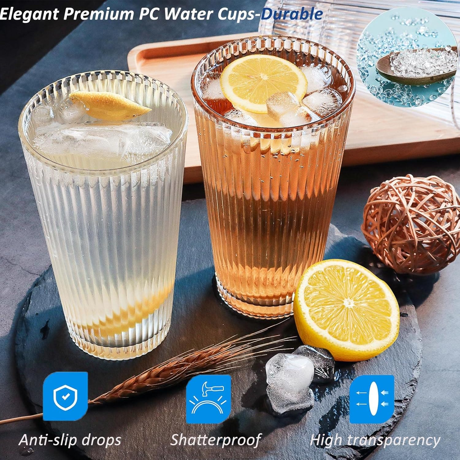 600Ml Plastic Tumblers, Large Capacity Water Cups Acrylic Drinking Glasses Tumblers, 20 Oz Unbreakable Picnic Drinkware, Stackable Glassware Cocktail Glasses for Beach Party Beer, Tea, Juice, 4 Pcs - Clear 350Ml image number 4