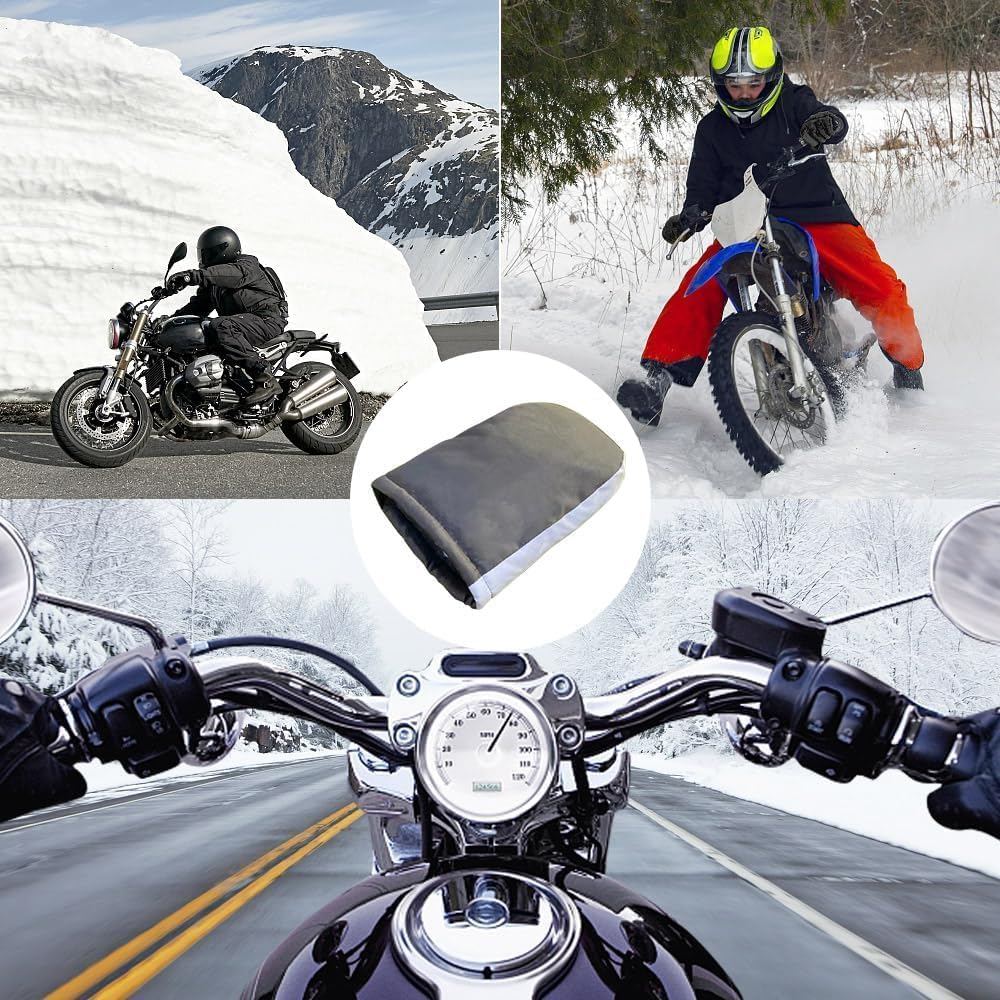 B-Qtech Winter Scooter Gloves, Motorcycle Hand Warmers, Winter Thickened Plush Handlebar Cover, Waterproof & Windproof Warm Gloves with Reflective Stripes