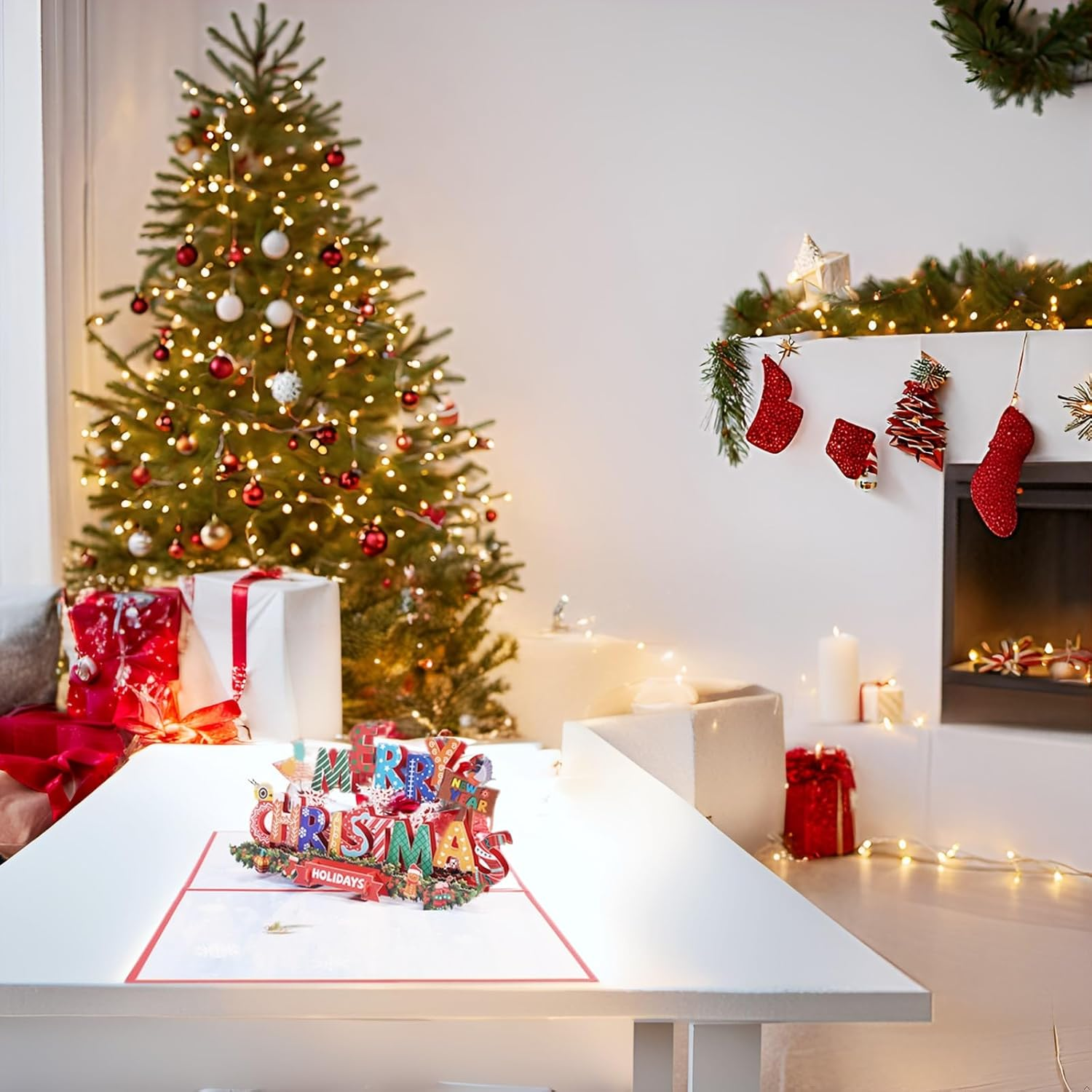 Fanlydao Pop up Christmas Cards 3D Chirstmas Gift Cards with Envelope for Xmas (Colorful Letter) image number 2