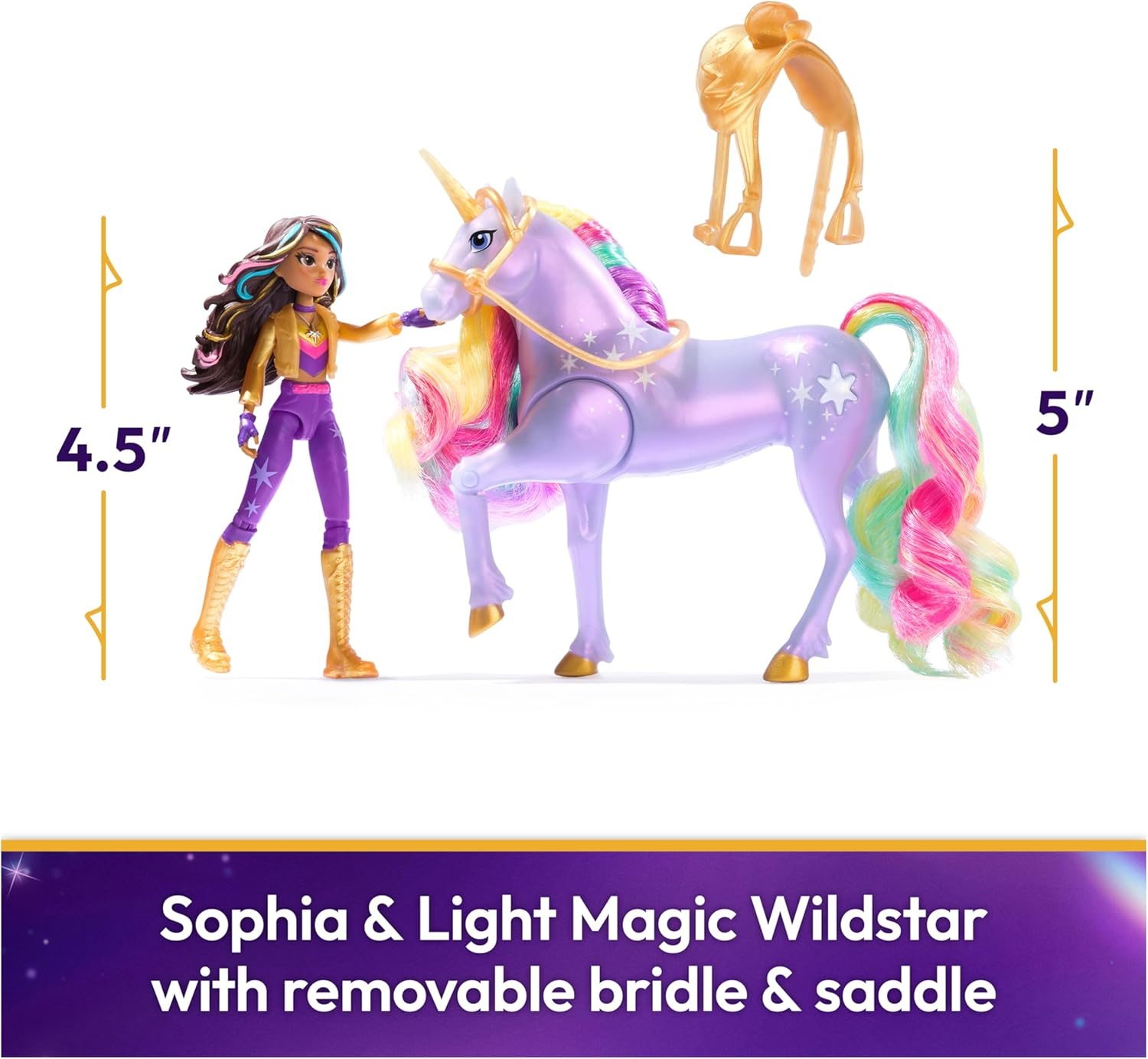 Unicorn Academy, Sophia & Light Magic Wildstar with Rainbow Light-Up Effects, 2 Riding Accessories, Dolls & Unicorn Toys for Girls Ages 4 and Up image number 1