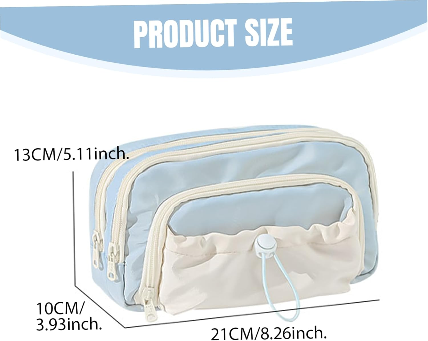 Kawaii Pencil Case, Aesthetic Pencil Case 8.27X5.12X3.94 Large Capacity Pencil Pouch Simply Style Kawaii Pencil Case Blue Pencil Pouch with Zipper Fabric Pencil Bag for Students, Pencil Case image number 5