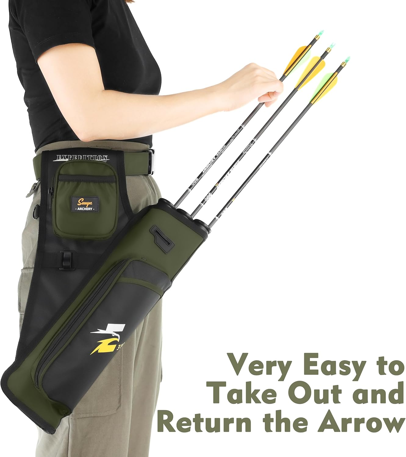 SUNYA Archery Hip Quiver for Arrows. Includes 3 Tubes Arrow Holder, Accessories Pockets and Waist Belt. Fit for Compound and Recurve Bow Practice. image number 2