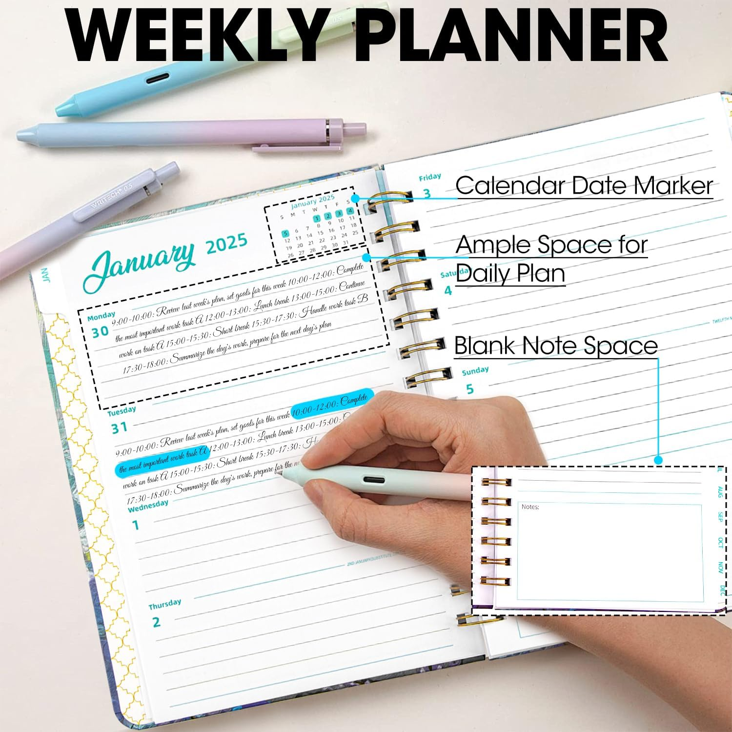 2025 Planner - 2025 Planner Weekly and Monthly, JAN. 2025 - DEC. 2025, 8.4" X 6" Calendar Planner Notebook with Monthly Tabs, 140 Pages Daily Organizer with Back Pocket, Purple Floral image number 5