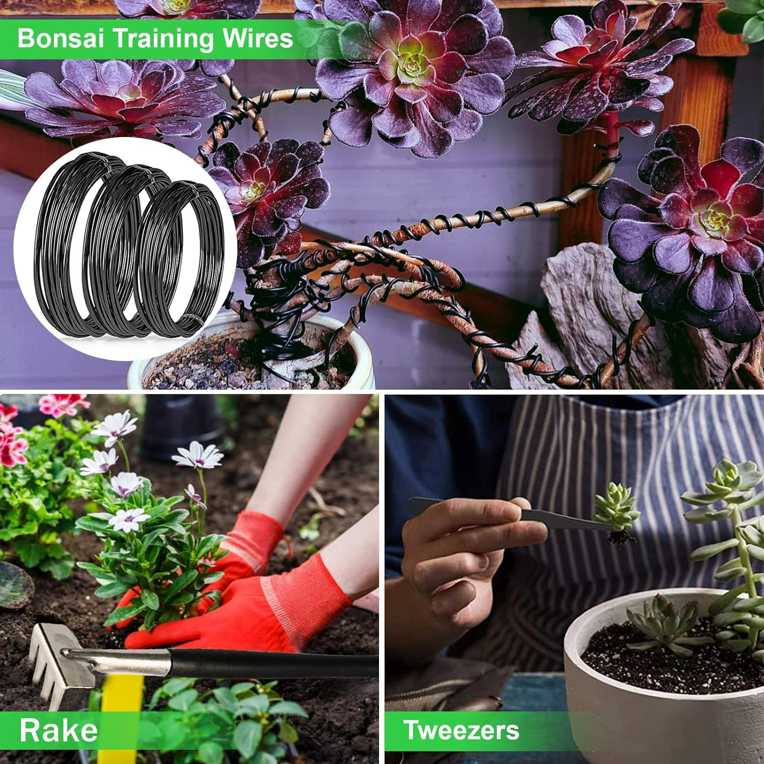 Bonsai Tree Kit, Garden Tools Set 16 PCS Succulent Kit Bonsai Hand Tool Set Bonsai Starter Kit Gardening Trimming Tools Include Pruning Shears, Carbon Bonsai Scissors, Wire, Rake Shovel Leaf Cutter image number 1