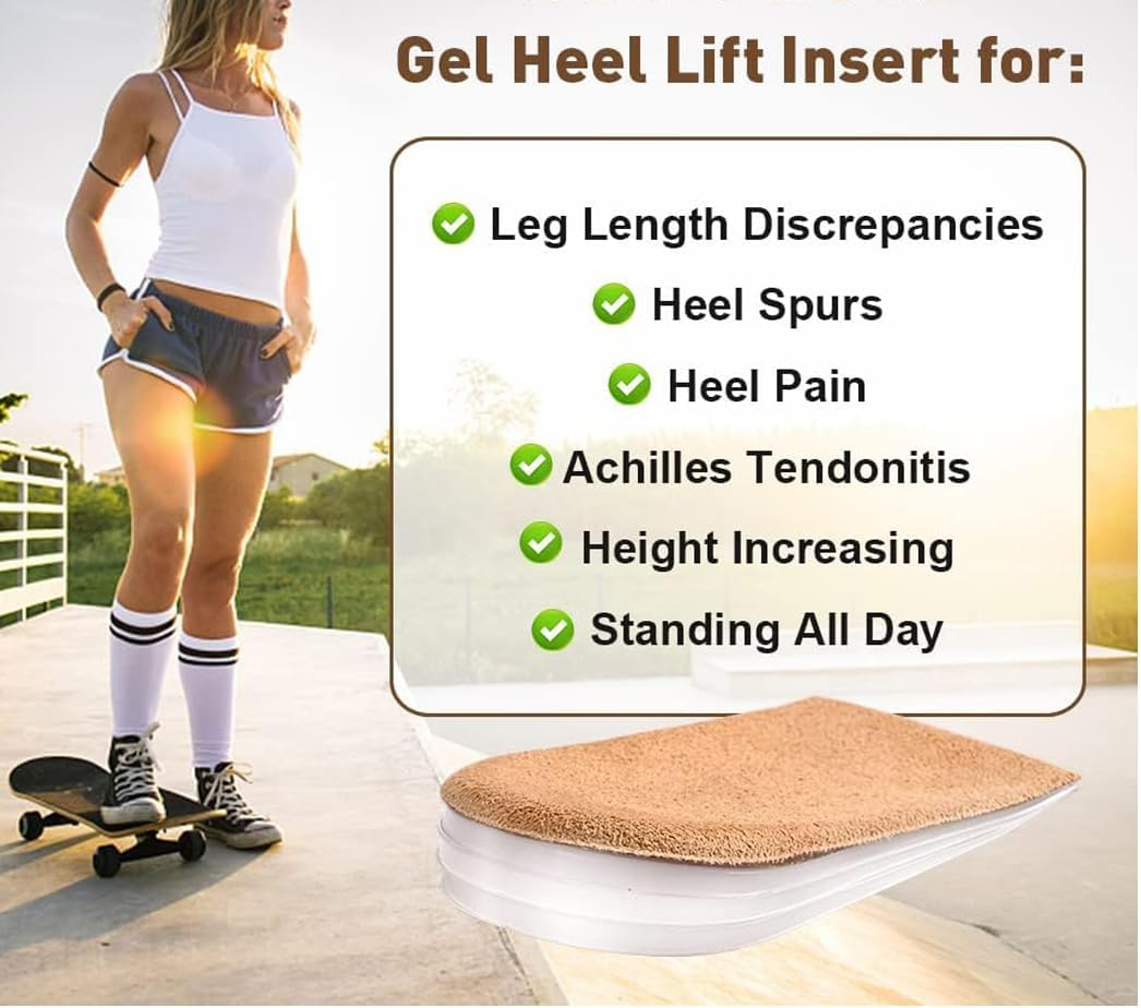 Adjustable Orthopedic Heel Lift Inserts, 1/4" to 1" Gel Shoe Heels Inserts for Leg Length Discrepancies. Upgrade and Widen Height Increase Insole (M) image number 3