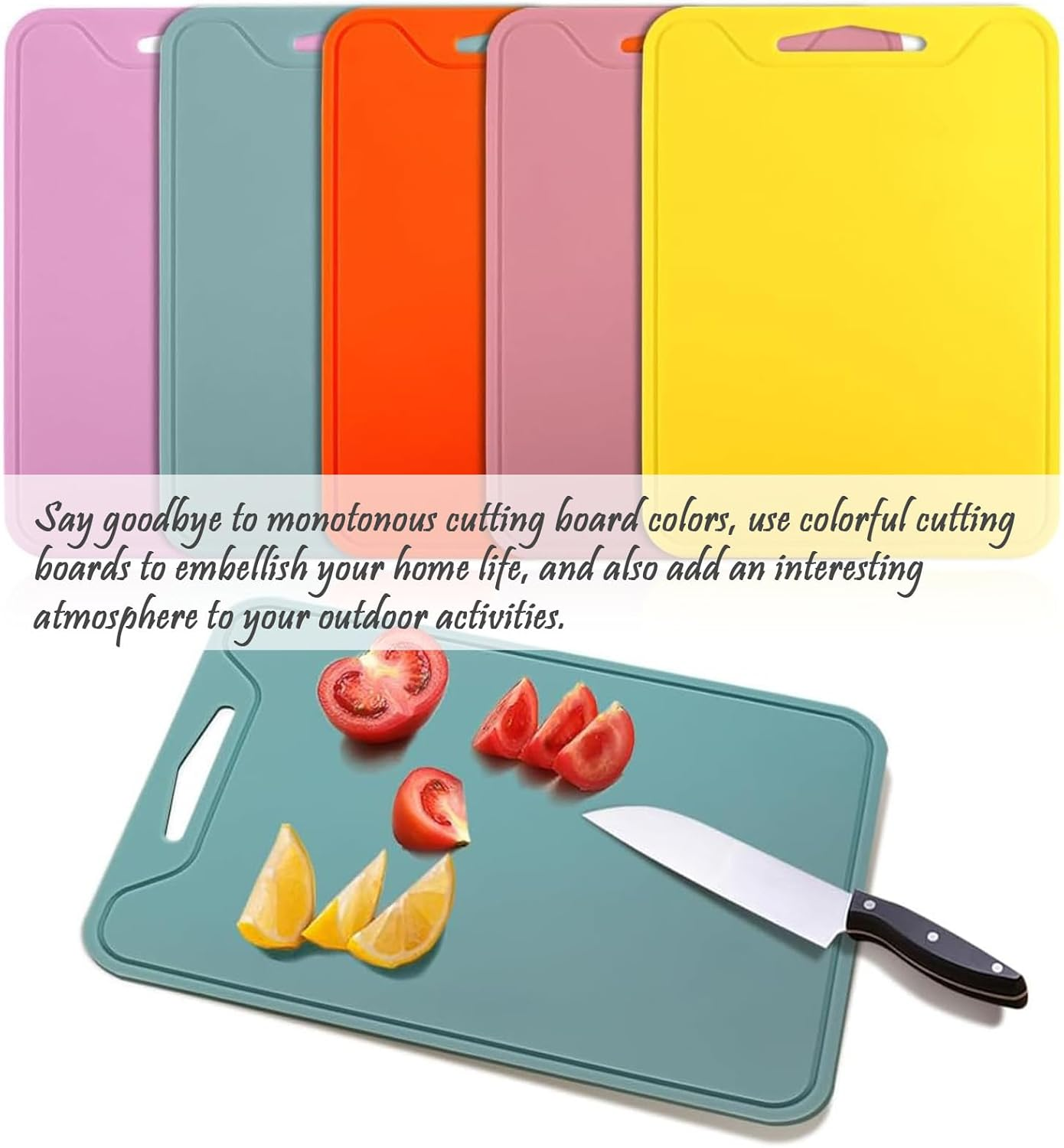 Thick Silicone Cutting Board, Double-Sided, Non-Slip, Juice Groove, Foldable, 11.65In * 8.58In, Yellow, Orange, Lavender, Purple, Blue image number 4