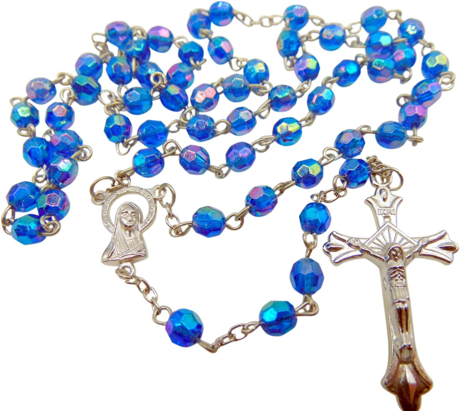 Westmon Works First Communion Rosary Set Blue Glass Beads in a Protective Case with Matching Holy Prayer Card, Metal, No Gemstone image number 2