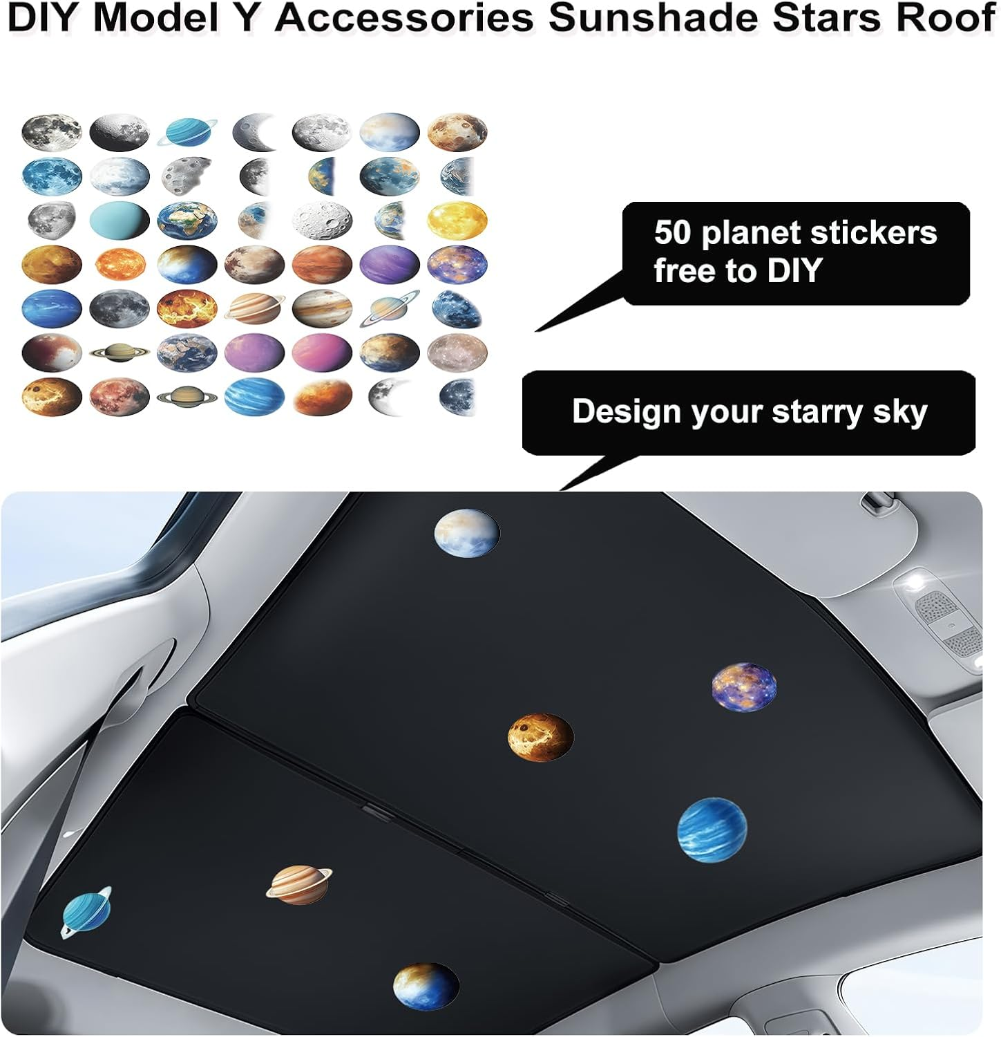 Tesla Model Y Sunshade Roof Cover,Accessories Fit 2025 2026 Tesla Juniper Sun Shade for Panoramic Glass Roof,Dual-Layer UV/IR Reflective Heat-Insulation Car Sunshade,2Pcs (Black) - Gray image number 7