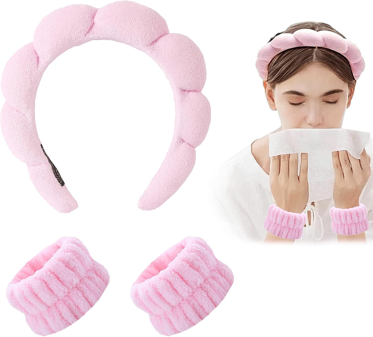 Headband Wrist Wash Band Set, Spa Face Hairband Wrist, Wrist Spa Wash Band, Sponge and Terry Cloth Fabric Headband, Wrist Makeup, Hair Band Velvet, Face Cleansing (#5)