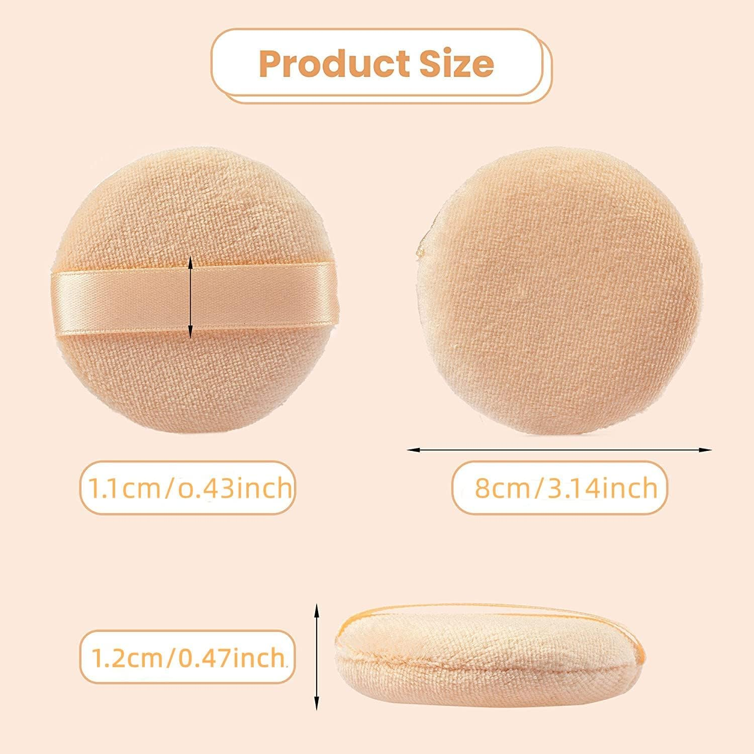 YBVABE 14Pieces Powder Puff, YBVABE 6Pcs round 8CM Makeup Puff and 8Pcs Velour Triangle Powder Puff , Reusable Face Sponge with Strap, Soft Face Beauty Puffs for Loose Powder Mineral Powder Body Cosmetic Foundation Makeup Tool image number 3