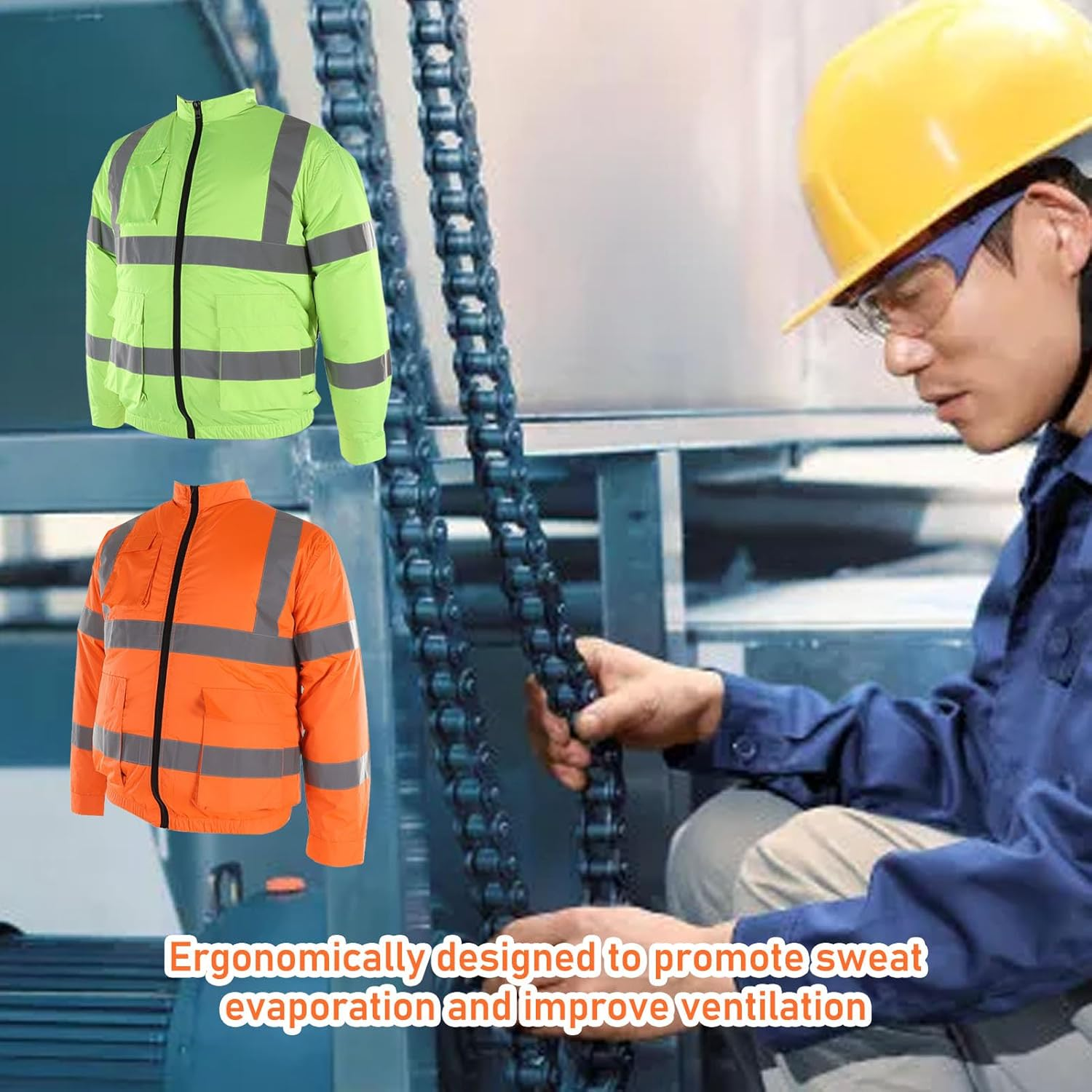 Cool Vest Wearable Cooling Fan Vest, Reflective Cooling Fan Clothes Jacket for Men Women, Fast Cooling Vest with 2 Fans for Working Fishing Hiking Outdoor (Fluorescent Green)