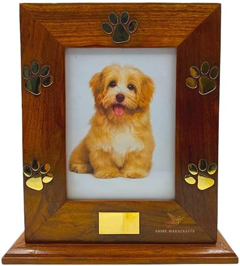Wooden Urn Box with Brass Paw Accent/Brass Paws Inlaid Cremation Urns for Ashes | Photo Frame Rosewood Pet Urns for Dogs - Keepsake Your Memories Alive with Wooden Keepsake Box image number 1