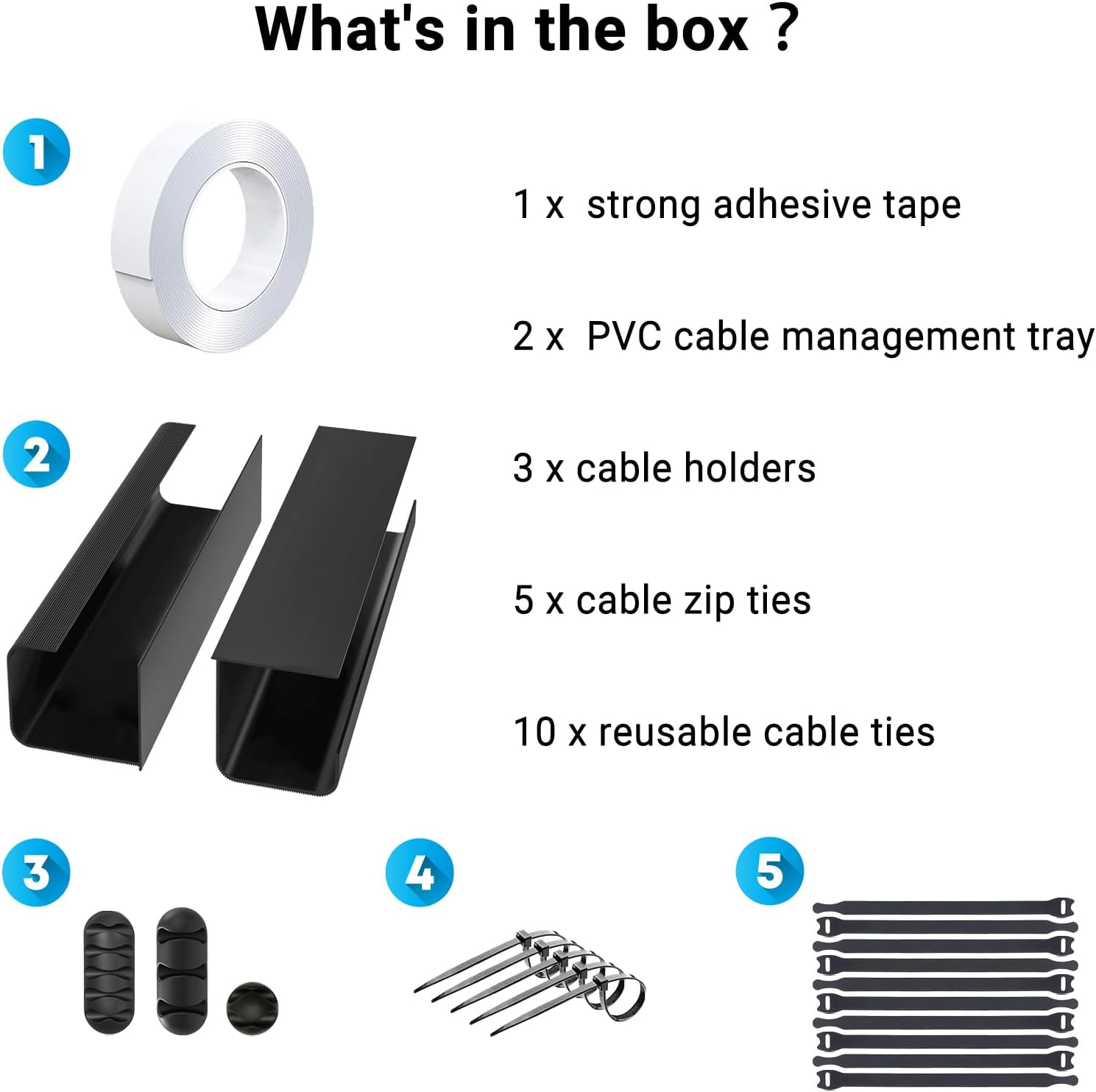 Ixtra under Desk Cable Management Tray 2 Pack 40Cm No Drill PVC Cord Organizer Box Self-Adhesive Installation Wire Management Computer Cable Hider for Standing Desk Office & Home-Black image number 1