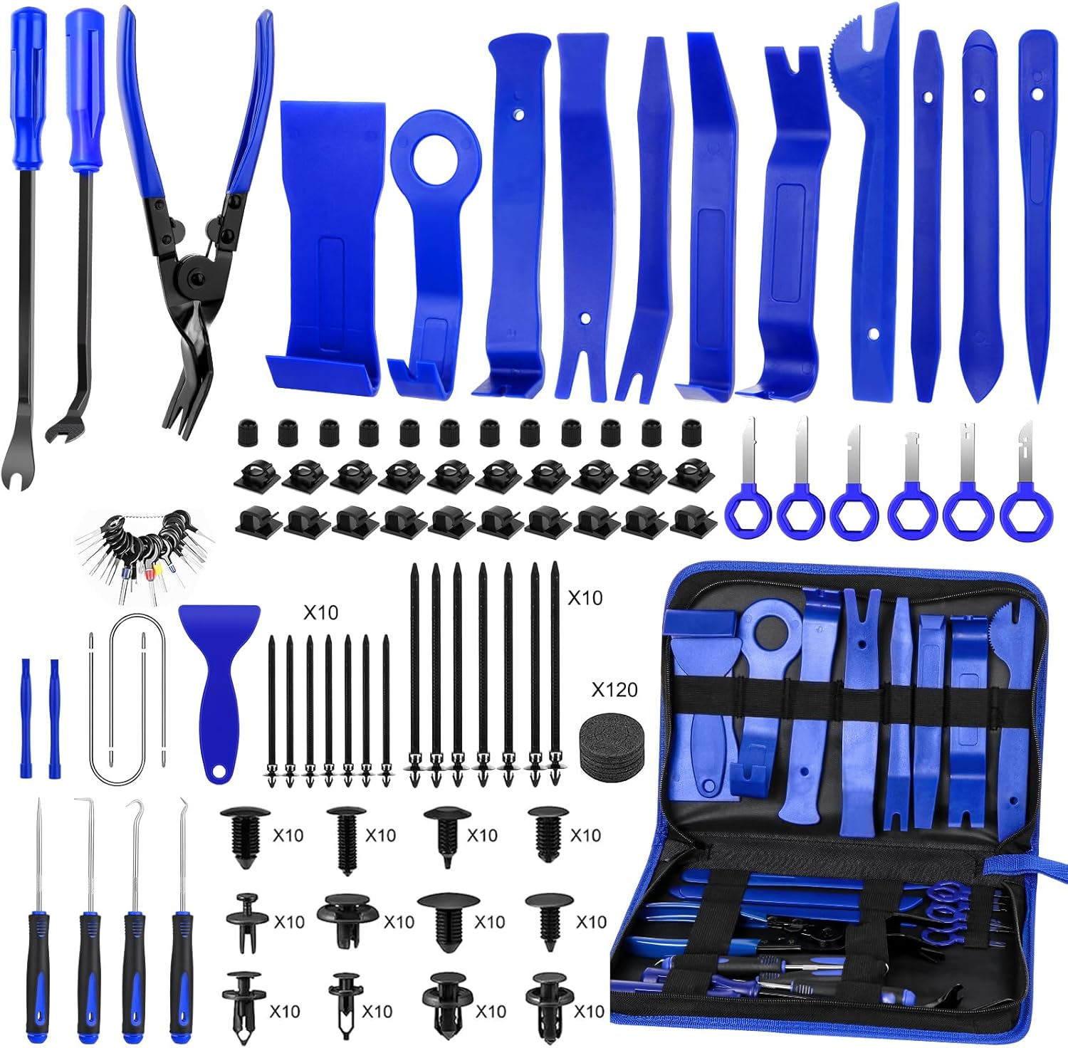 JNLK 352Pcs Trim Removal Tool, Pry Tool, Door Panel Removal Tool Kit, Clip Tool, Fasteners Removal Tool with Car Retainer Body Clips, Automotive Hook Set, Blue