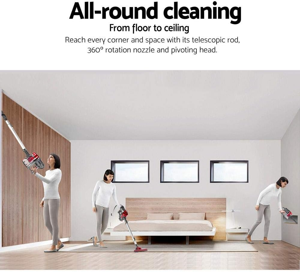 Devanti Stick Vacuum Cleaner, Corded Handheld Bagless Vacuum with Strong Suction, Ultra-Light Compact Design for Home, Car & Stairs &ndash; Red image number 3