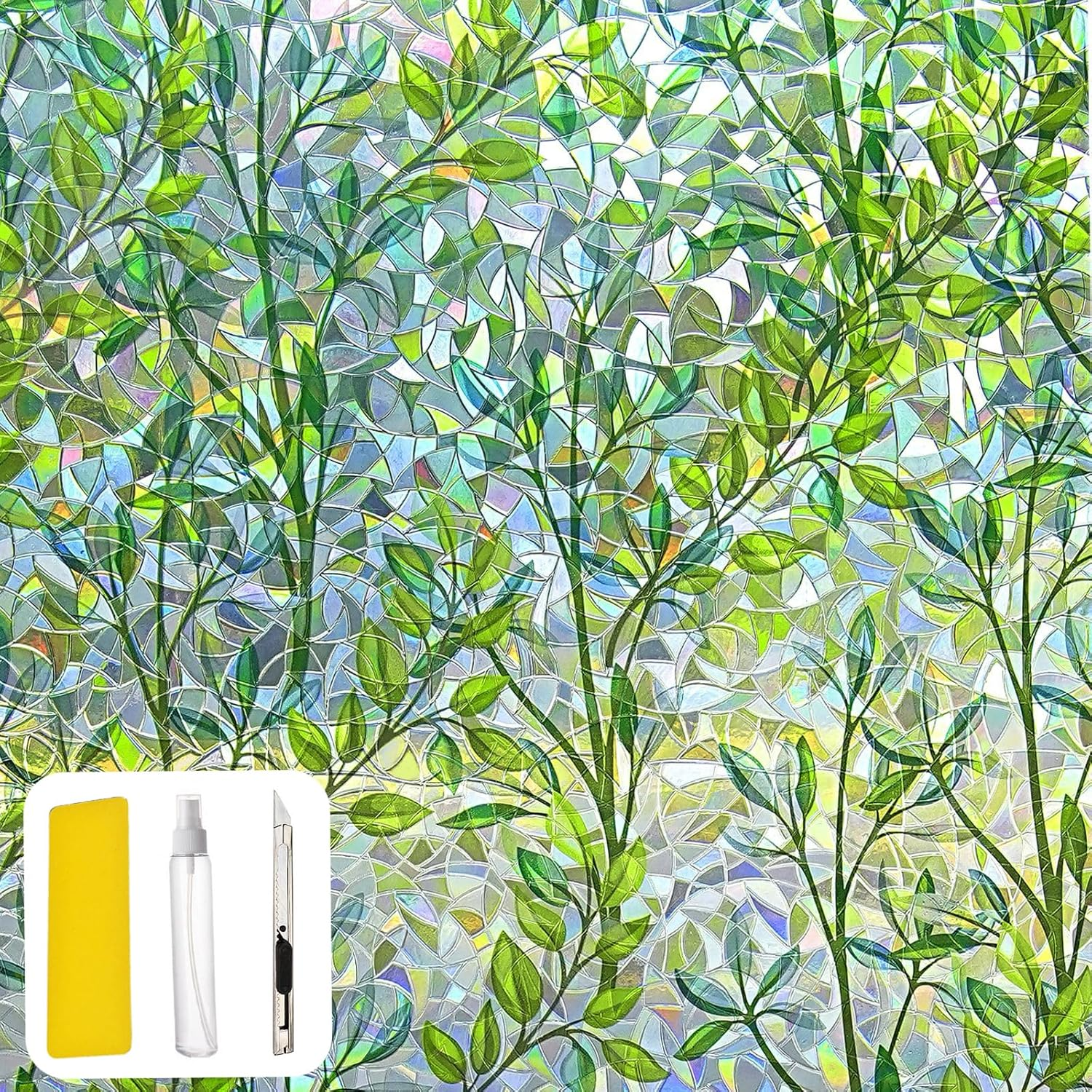 Window Privacy Film with Installation Tool,Stain Rainbow Window Film Sticker, Vinyl 3D Sticker, Removable, Static Adhesive, Thermal Control, UV Protection (44.5 * 200 Cm) image number 2