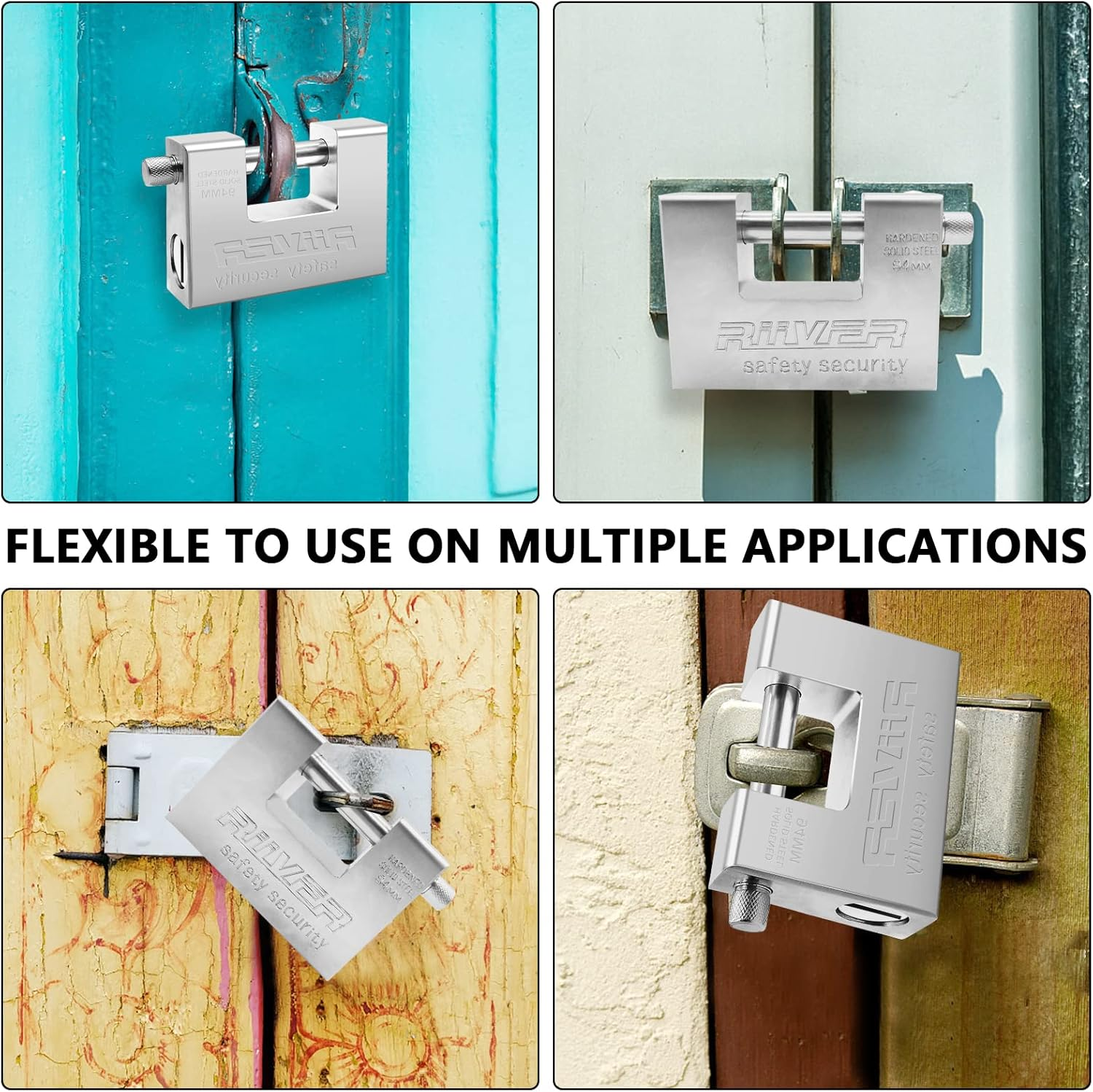 WAIZHIUA Heavy Duty Padlock 1Kg Hardened Solid Steel Hardware Monoblock Lock Security Lock with 4 Keys for Garage Warehouse Shipping Container Lockers image number 2