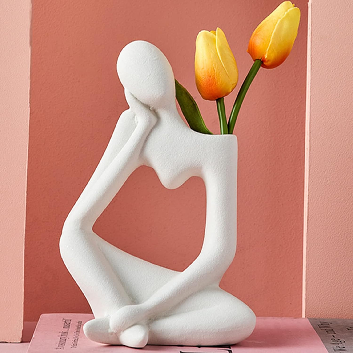 Arawat Ceramic Thinker Vase Yellow Flower Vase for Home Decor Modern Cute Boho Vases for Table Room Decor Unique Aesthetic Vase Ceramic Decorative Face Vases for Centerpieces Birthday Gifts for Women