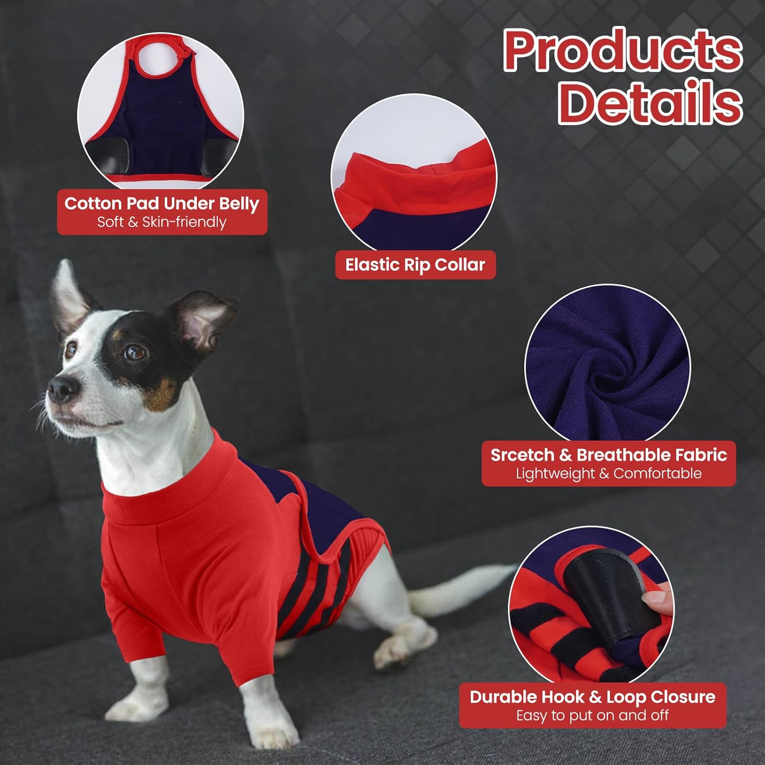 Lelepet Dog Recovery Suit for Dogs, Dogs Shirt Stop Licking Joints, Pet Long Sleeve Suit for Front Legs Protecting, Wound Protector for Abdominal Leg Shoulder after Surgery Male Female, Red 3XL