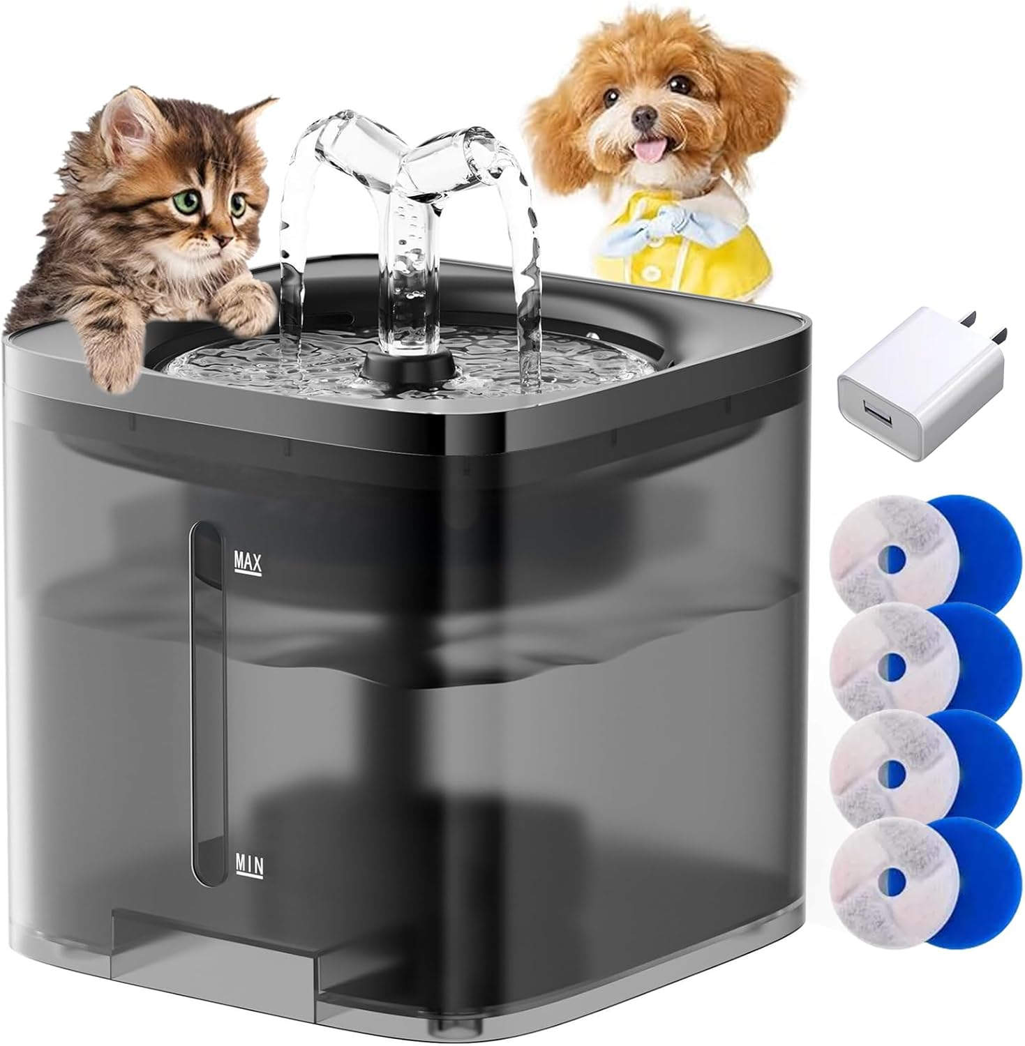 ZANZER Automatic Pet Water Fountain, 2L, Ultra Silent, with Adapter and 4 Filters & 4 Sponges, Faucet Shape, for Drinking, Cats, Dogs, and Multiple Pets​ image number 1