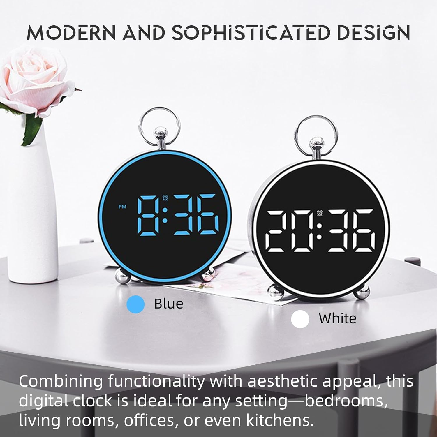 Bay Breeze Vintage round Digital Clock for Bedroom, Home Alarm Clock for Kids and Adults, Traditional Design (Retro Black) image number 6