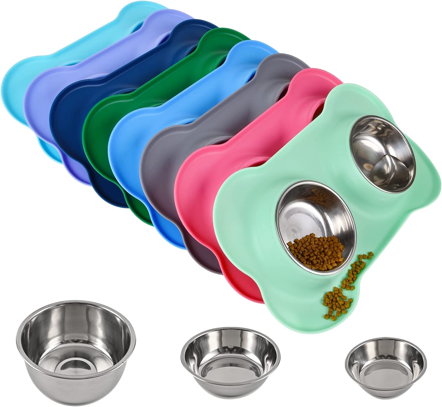 Juqiboom Dog Bowls 2 Stainless Steel Bowl for Pet Water and Food Feeder with Non Spill Skid Resistant Silicone Mat for Pets Puppy Small Medium Cats Dogs