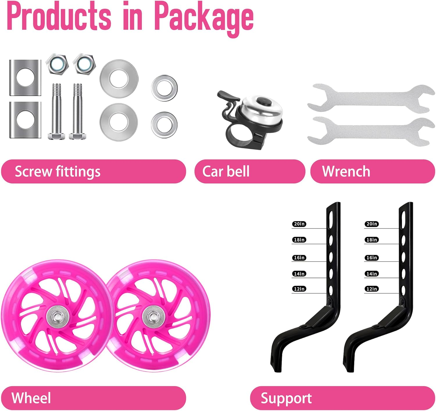 WIOSEIOC Bike Training Wheels,Thicken Stronger Flash Mute Wheel Adjustable Stabilizer Suitable for 12/14/ 16/18/ 20/ Inch Single Speed Bike, Including Mounted Kit image number 4