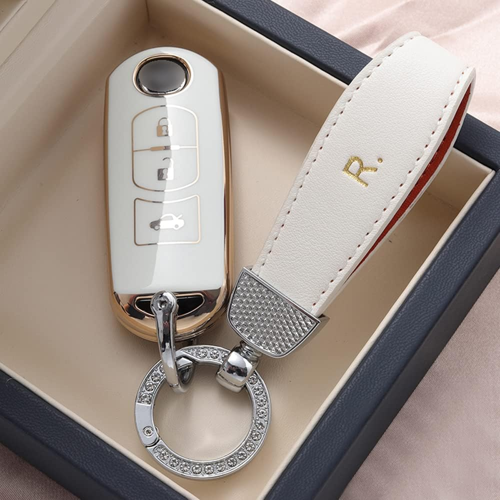 Ontto Car Key Fob Cover Fit for Mazda MX5 CX-5 CX-7 CX-9 Mazda 6 Atenza Smart Key Case TPU Key Shell Key Holder Keychain Accessories 3-Buttons White - 2 Buttons-Green image number 3