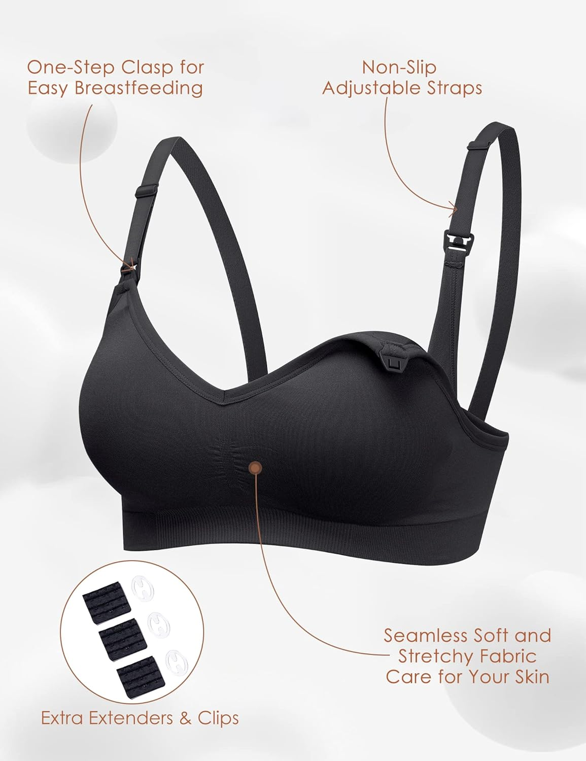 HOFISH Nursing Bras for Maternity Breastfeeding Seamless Wirefree Push up Bras for Womens Pregnancy Everyday Comfort 3Pack image number 1