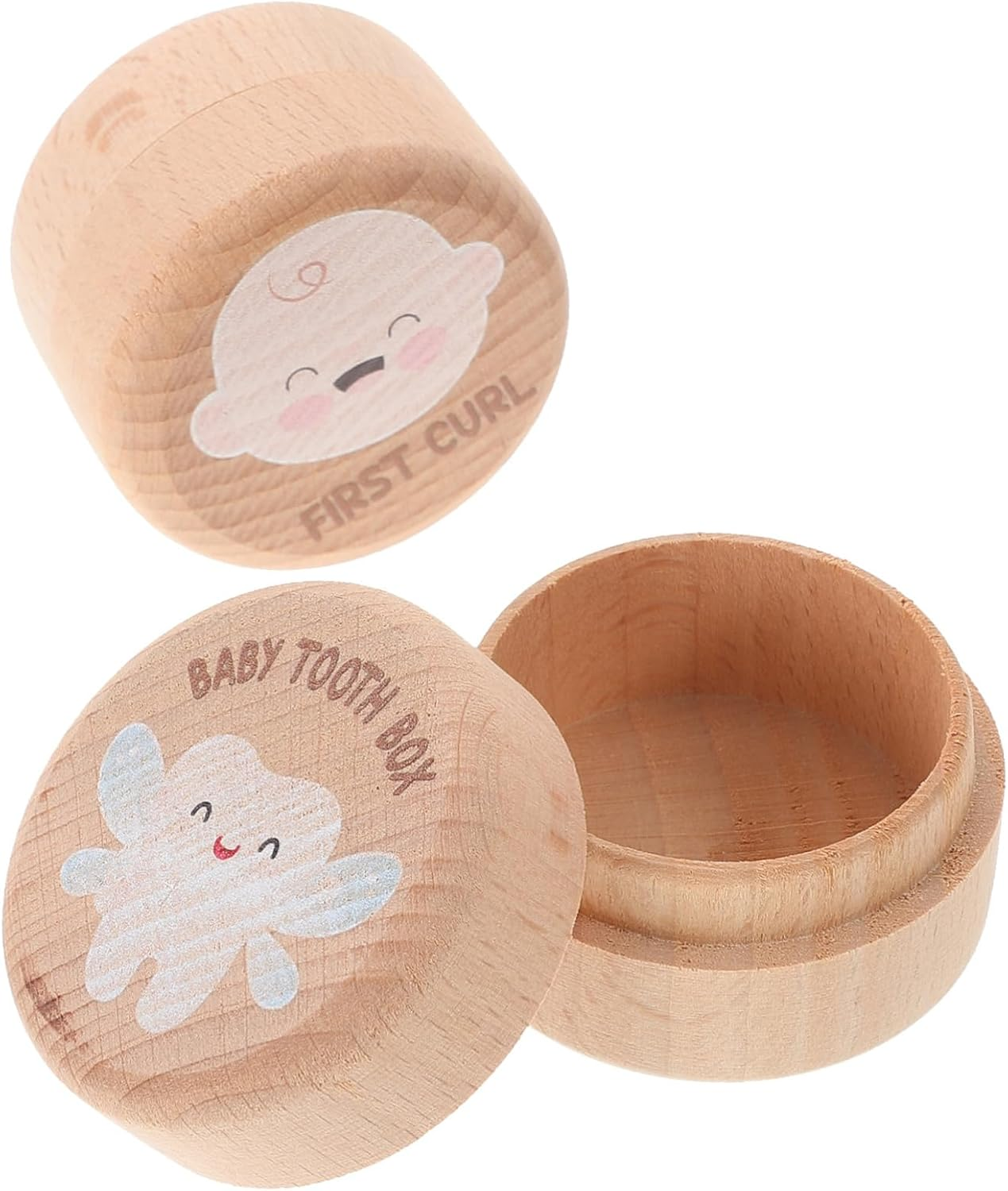 Vaguelly 2Pcs Wooden Baby Tooth Keepsake Box and First Curl Storage Box for Boys and Girls round Solid Wood Tooth Holder Set and Hair Collection Baby Memory Organizer image number 3