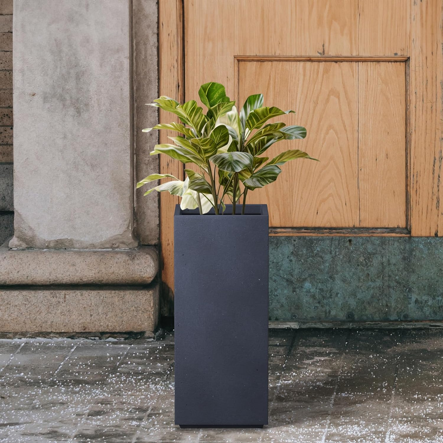 Kante RF0002A-C60121 Lightweight Concrete Modern Rectangle Outdoor Planter, Charcoal - Weathered Concrete image number 3