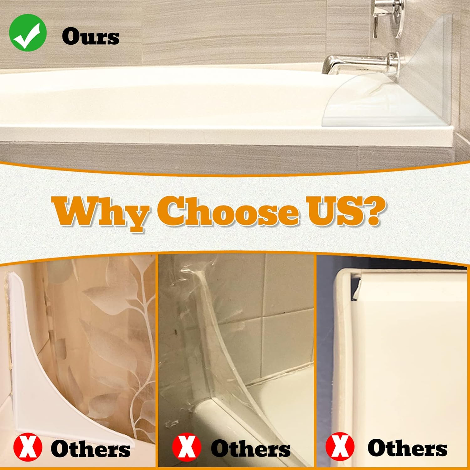 2Pcs Shower Splash Guard, Self- Adhesive Transparent Shower Water Guard, Bath Corner Water Splash Guard to Keep Water in Shower, Tub Splash Guard