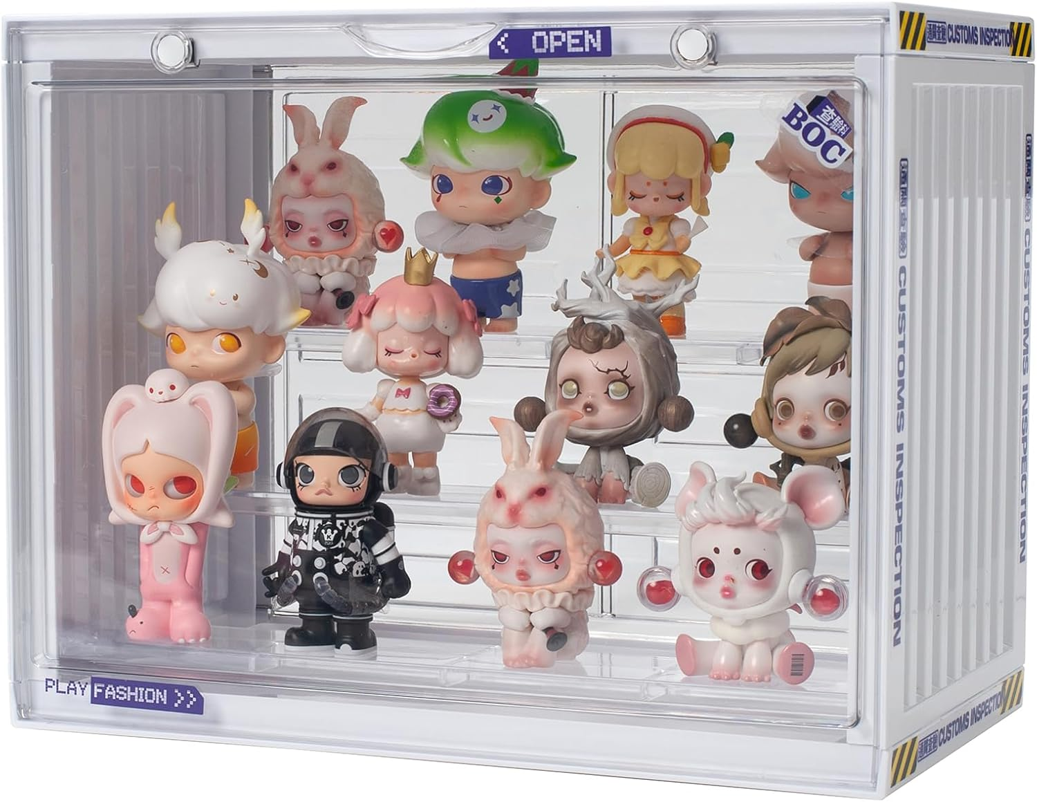 Clear Display Case for Figures, Clear Display Box, 3 Tiers Adjustable Acrylic Display Box Stand with Magnetic Door for Mini Action Figures Pop Mart Collectibles (Ivory, 1 Pack) image number 5