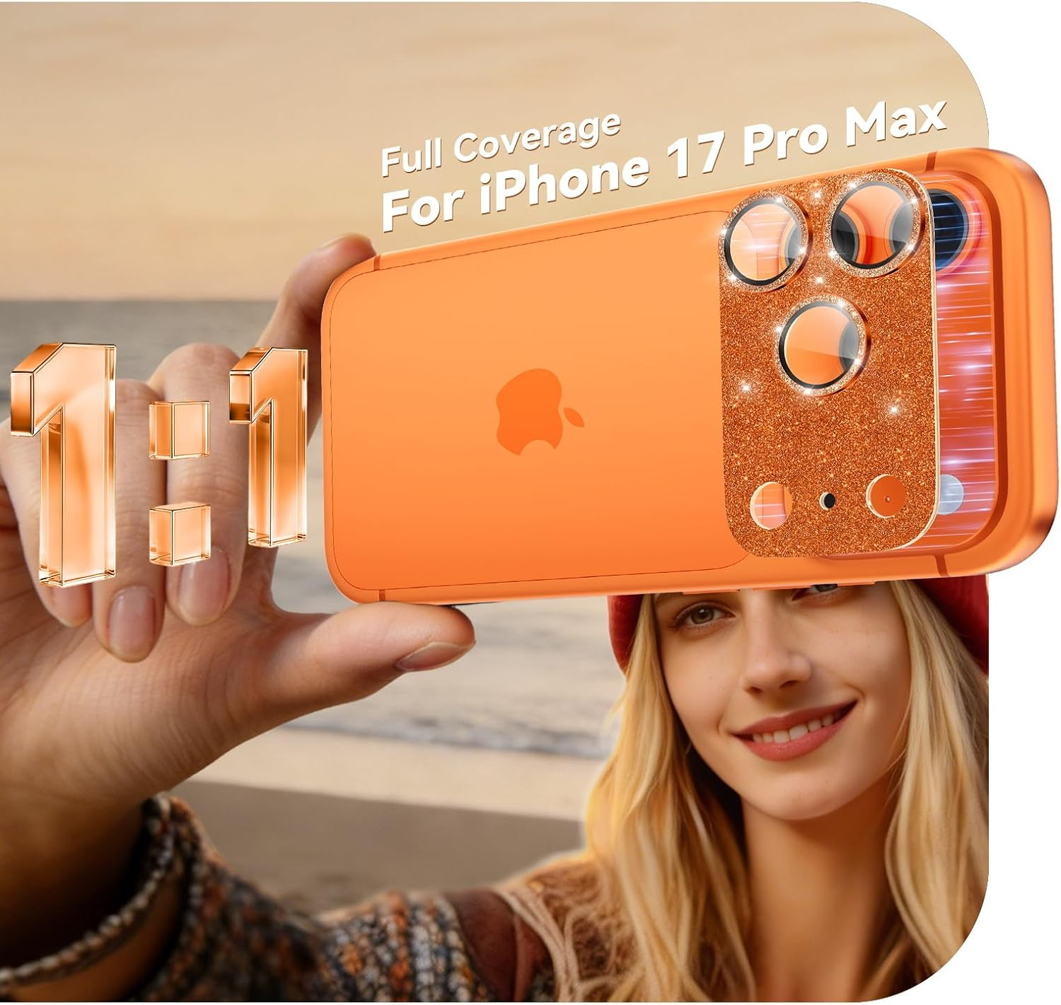 Imluckies Compatible with Iphone 17 Pro Max Camera Lens Protector Bling, Ultra HD Tempered Glass Shiny Diamond Camera Screen Protection, 9H Anti-Scratch & Easy Install, Glitter Orange image number 4