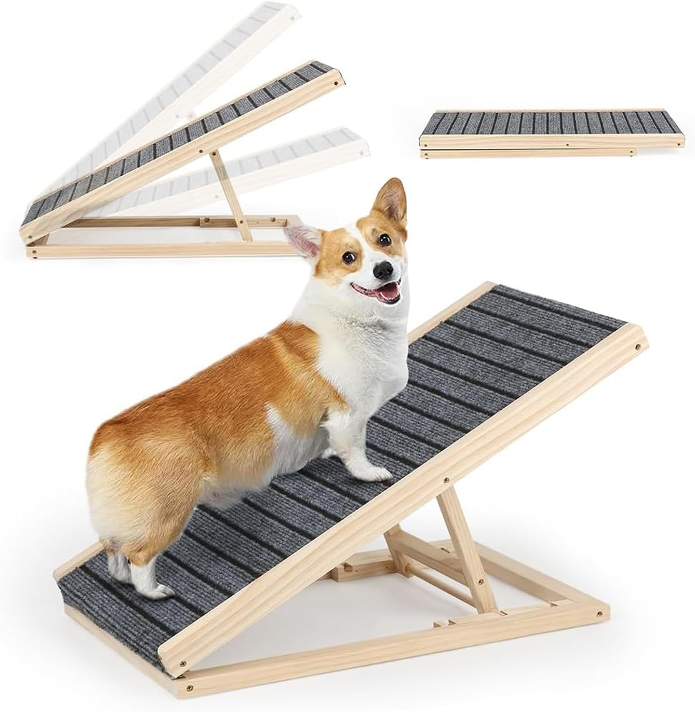 Adjustable Dog Ramp for Bed, Sofa & Car &ndash; Foldable Wooden Pet Ramp with Non-Slip Surface, 2 Height Levels, Portable Dog Stairs Alternative for Small, Medium & Large Dogs or Cats image number 6
