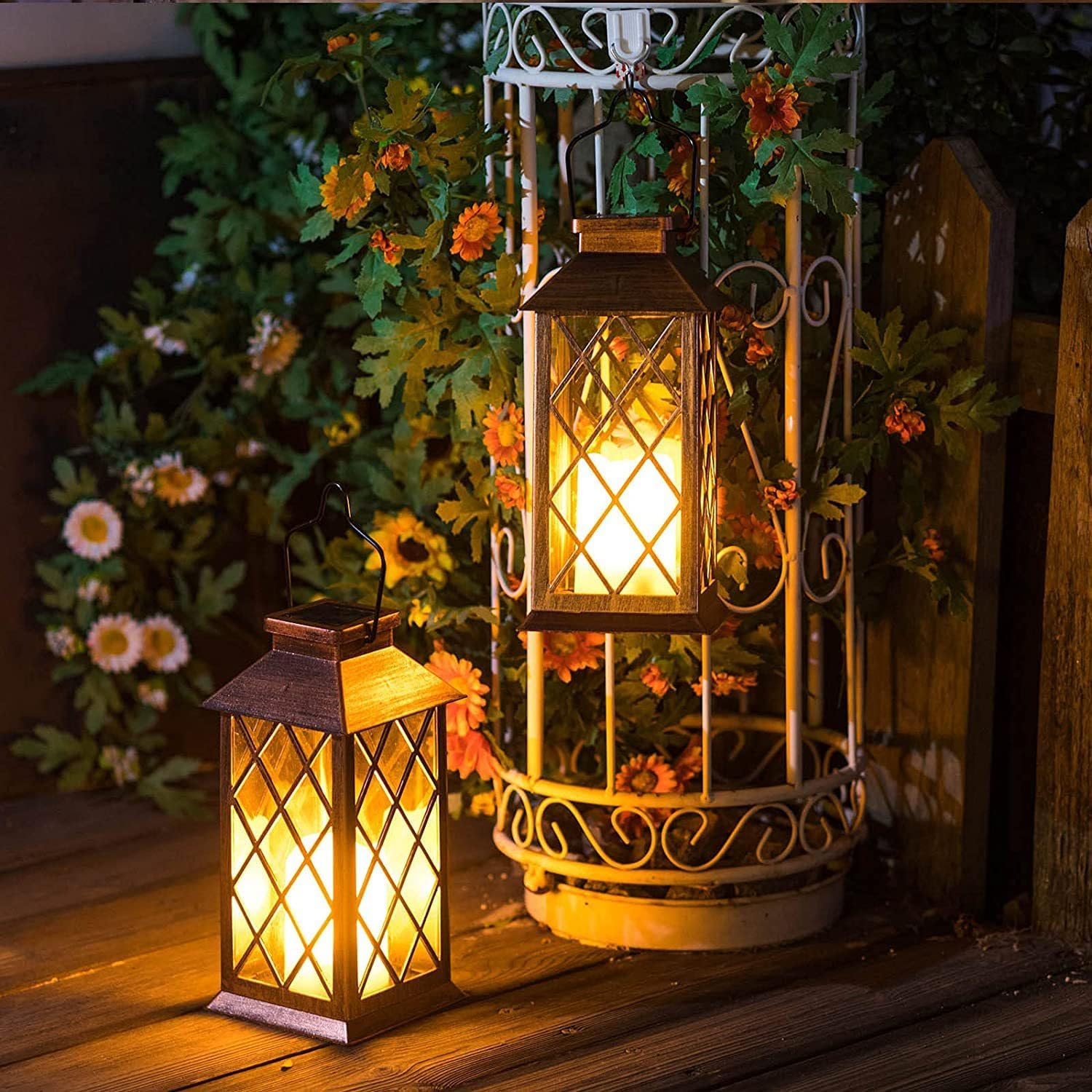 Clearhill 2Pack Solar Garden Lanterns Outdoor, 28Cm*14Cm*2 Waterproof Garden Lanterns with Flickering Flameless Candle, Auto On/Off, Ideal for Patio, Yard, Lawn Decor