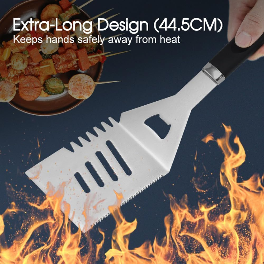 Ledlabs Professional BBQ Spatula Set (1/2/3-Pack) &ndash; 44.5Cm Extra Long Stainless Steel Grill Turner with Bottle Opener &ndash; Heat-Resistant Non-Slip Handle &ndash; Perfect for Burgers, Steaks (1) image number 3