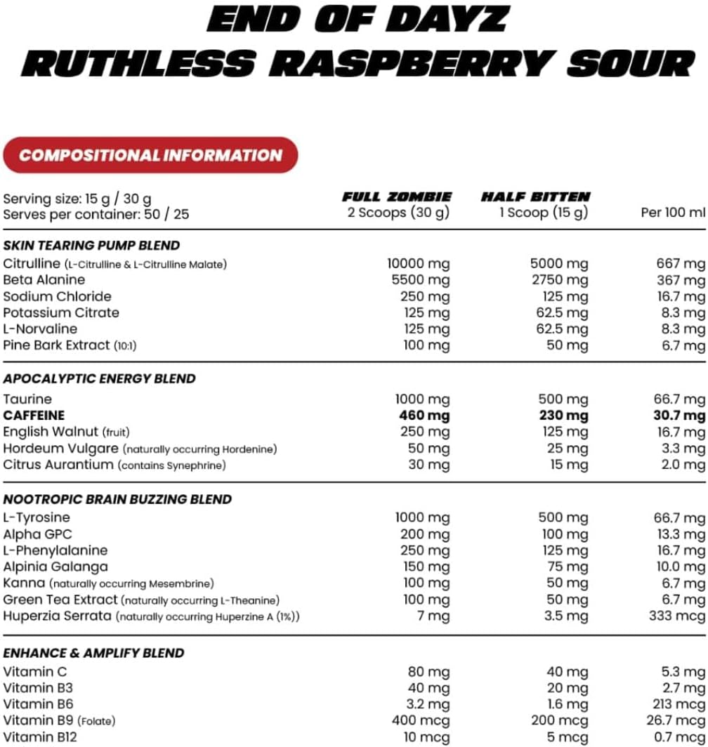 Zombie Labs End of Dayz Pre-Workout 50 Serves image number 1