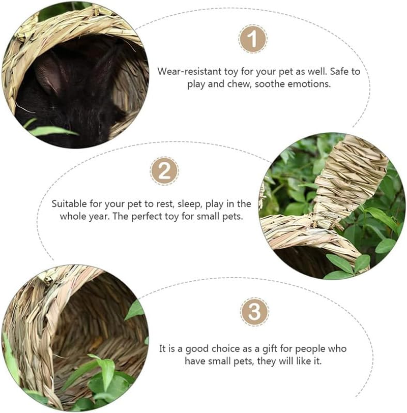 AIMALL Hand-Woven Grass Tunnel Nest for Small Pets &ndash; Natural Hideaway Toy for Rabbits, Hamsters, Guinea Pigs, Hedgehogs, and Totoro &ndash; 21 X 20Cm Pet Play Tunnel image number 2
