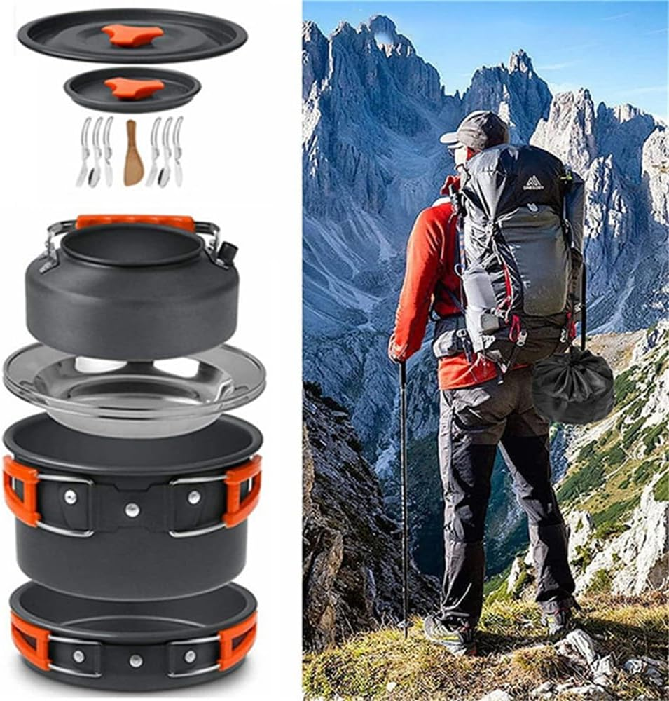 HHWRT Camping Cookware Set, Camping Cookware Kit, Compact Camping Pots and Pans Set, Non-Stick Lightweight Pot Pan Kettle Set, Camping Cooking Set for Outdoor Backpacking Picnic image number 4