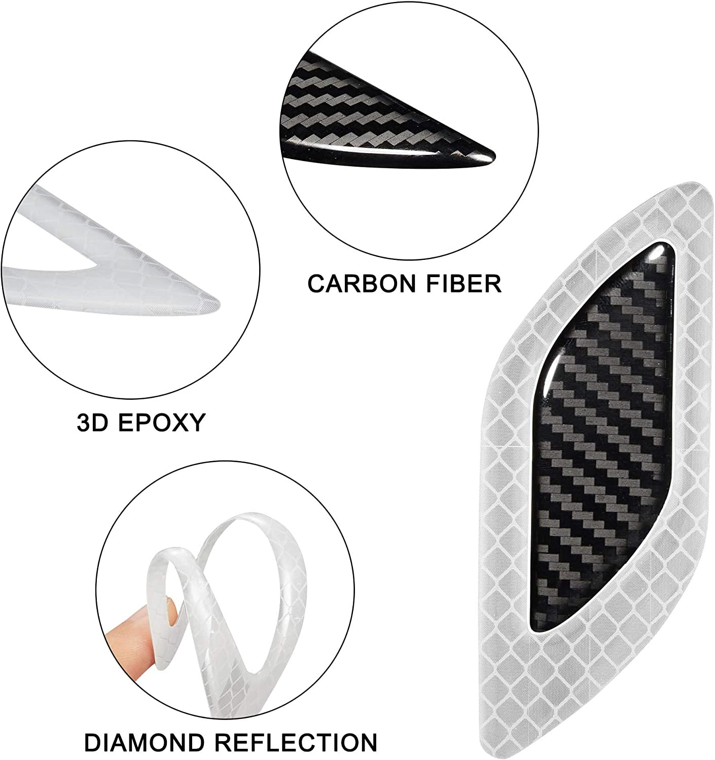 TOMALL 6Pcs 3D Strong Reflective Stripe Sticker for Car Fender Hood Bumper High-Intensity Night Visibility Reflective Decal Safety Warning Diamond Grade Carbon Fiber Universal for Car SUV (White) image number 6