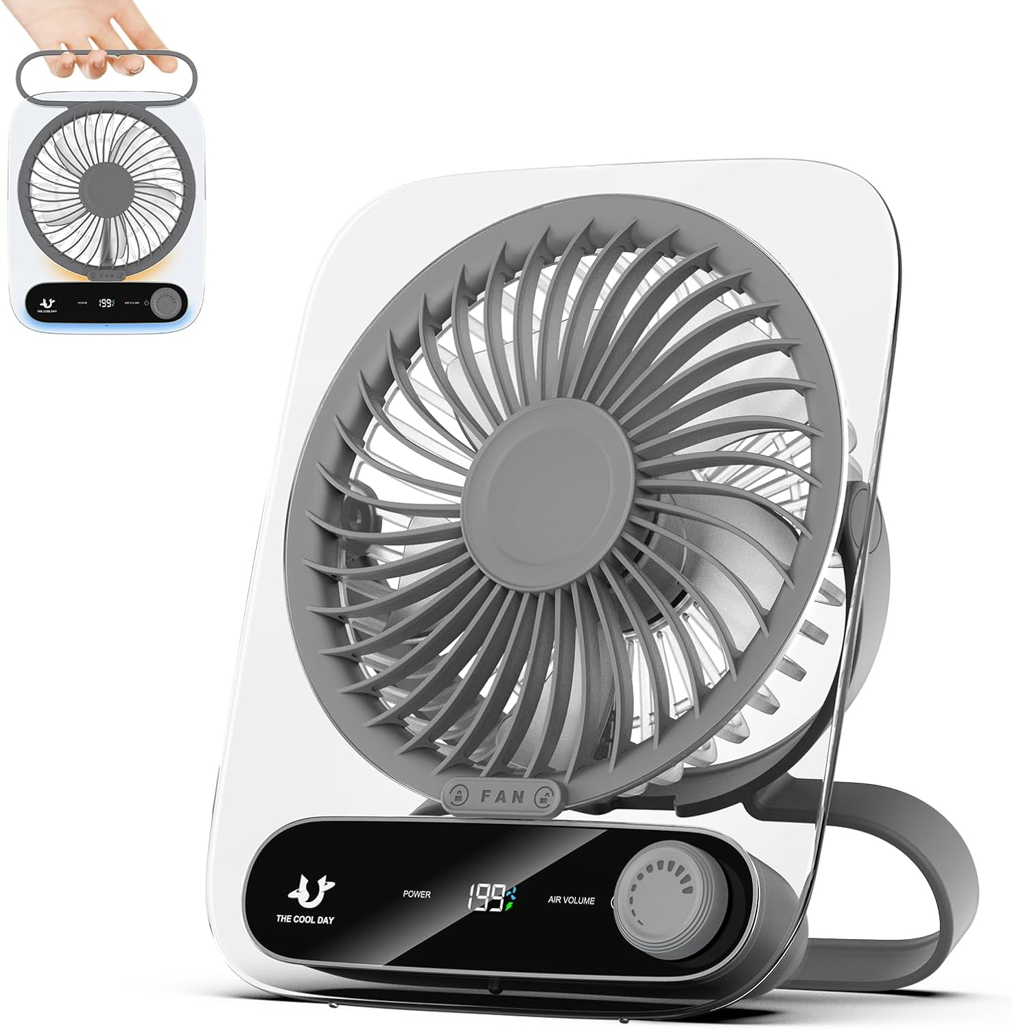 Simpeak Desk Fan Usb Rechargeable Fan, 199 Speed Portable Travel Fan, Operated 3-10 Hours, Silent Personal Small Table Fans for Bedroom Office Summer Outdoor (Grey)