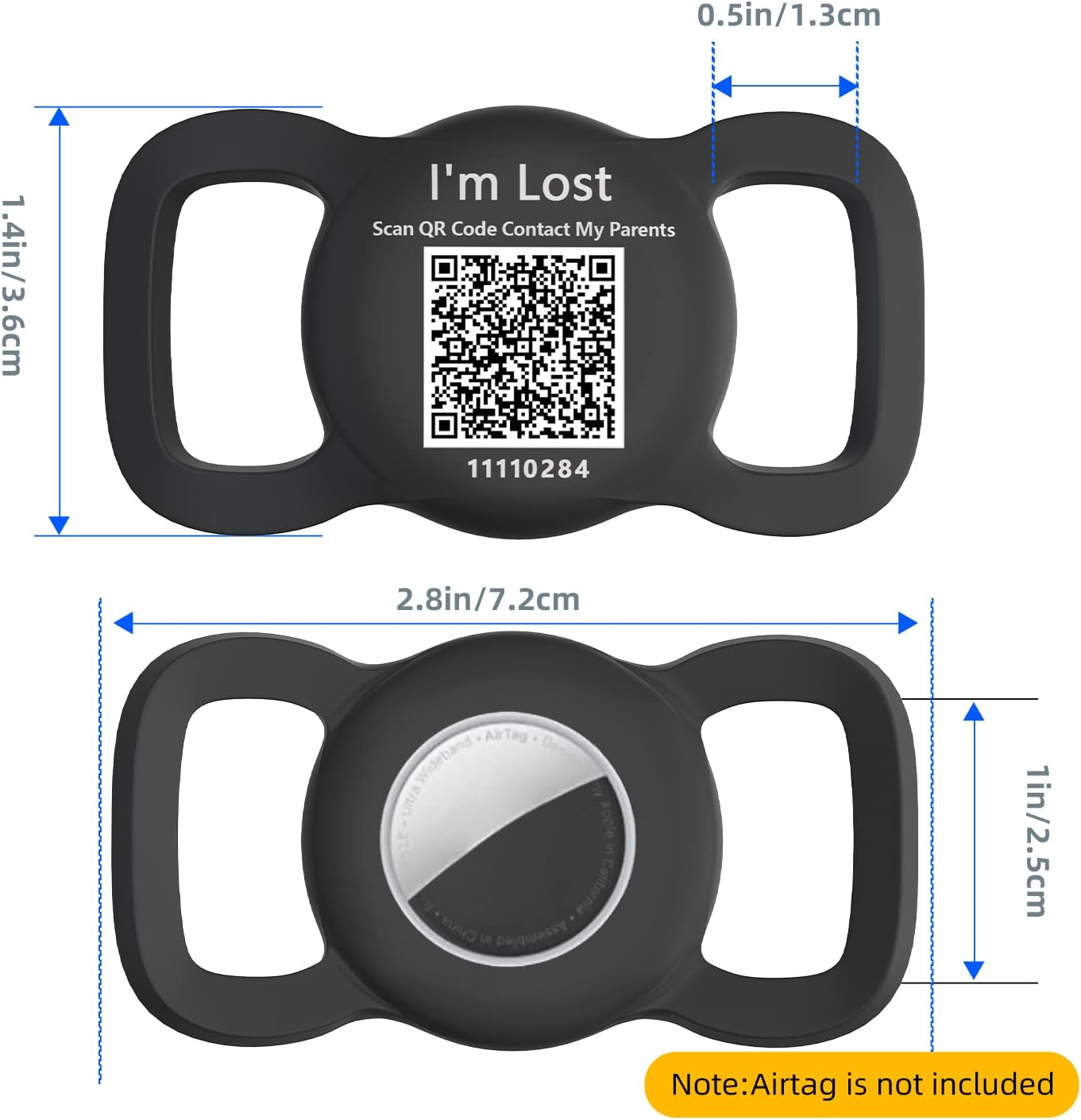Dog Airtag Holder with QR Code Pet ID Tags, Personalized Online Profile for Collar, Cat Name Tag (Black) image number 1