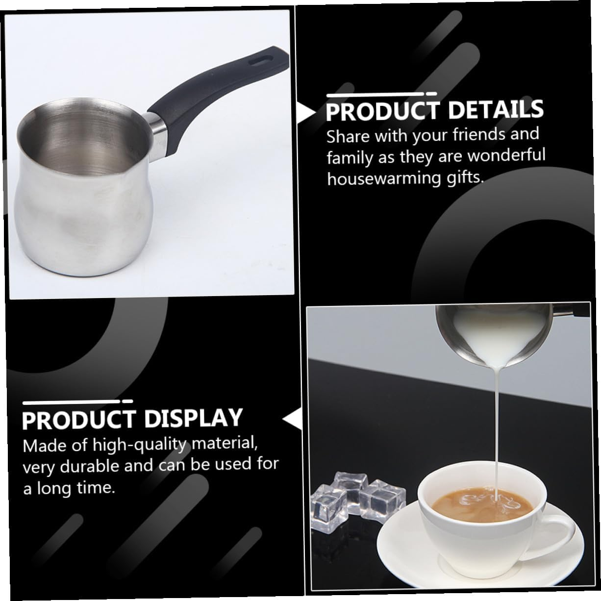 EXQUIMEUBLE Stainless Steel Milk Frothing Pitcher with Drip Spout Ergonomic Handle for Espresso Steaming Coffee Shops Home Use image number 4