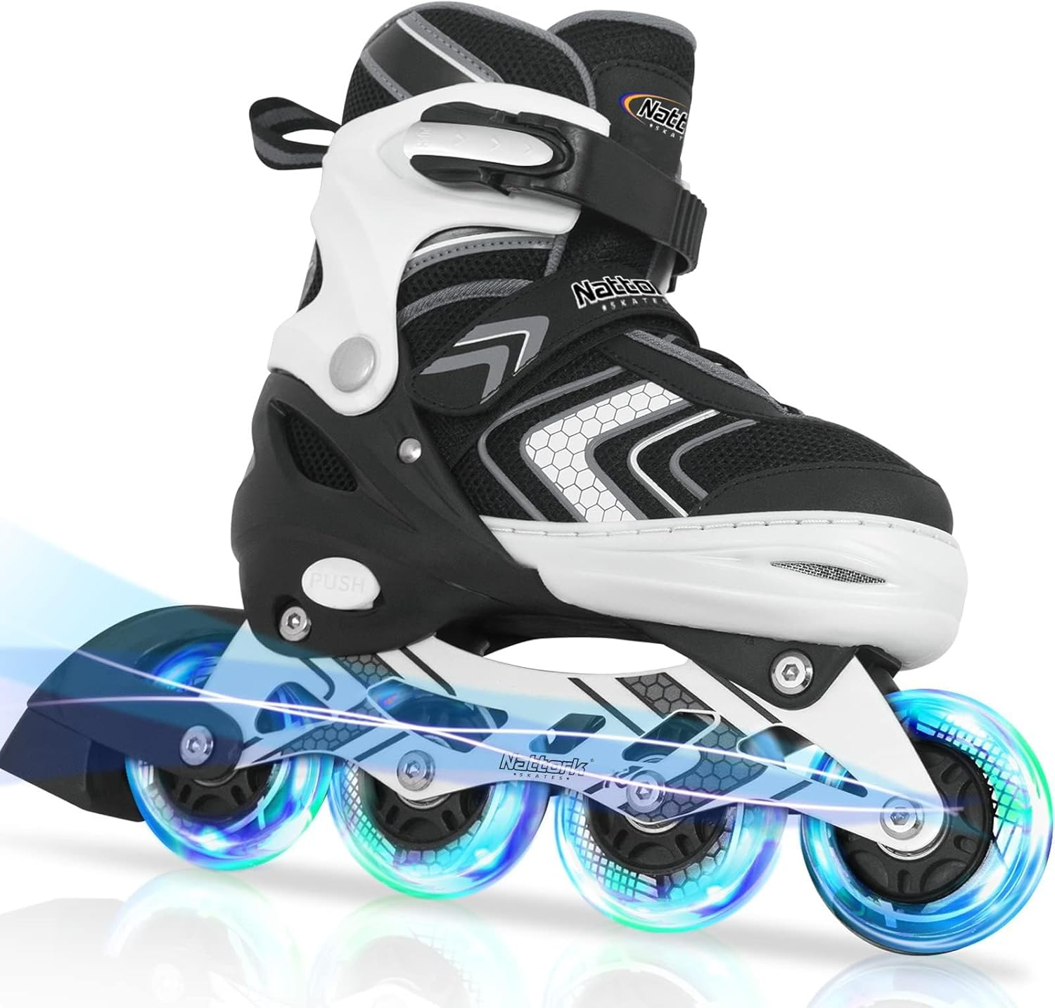 Nattork Inline Skates for Girls and Boys with Full Light up Wheels, Adjustable Beginner Roller Skates for Kids Youth