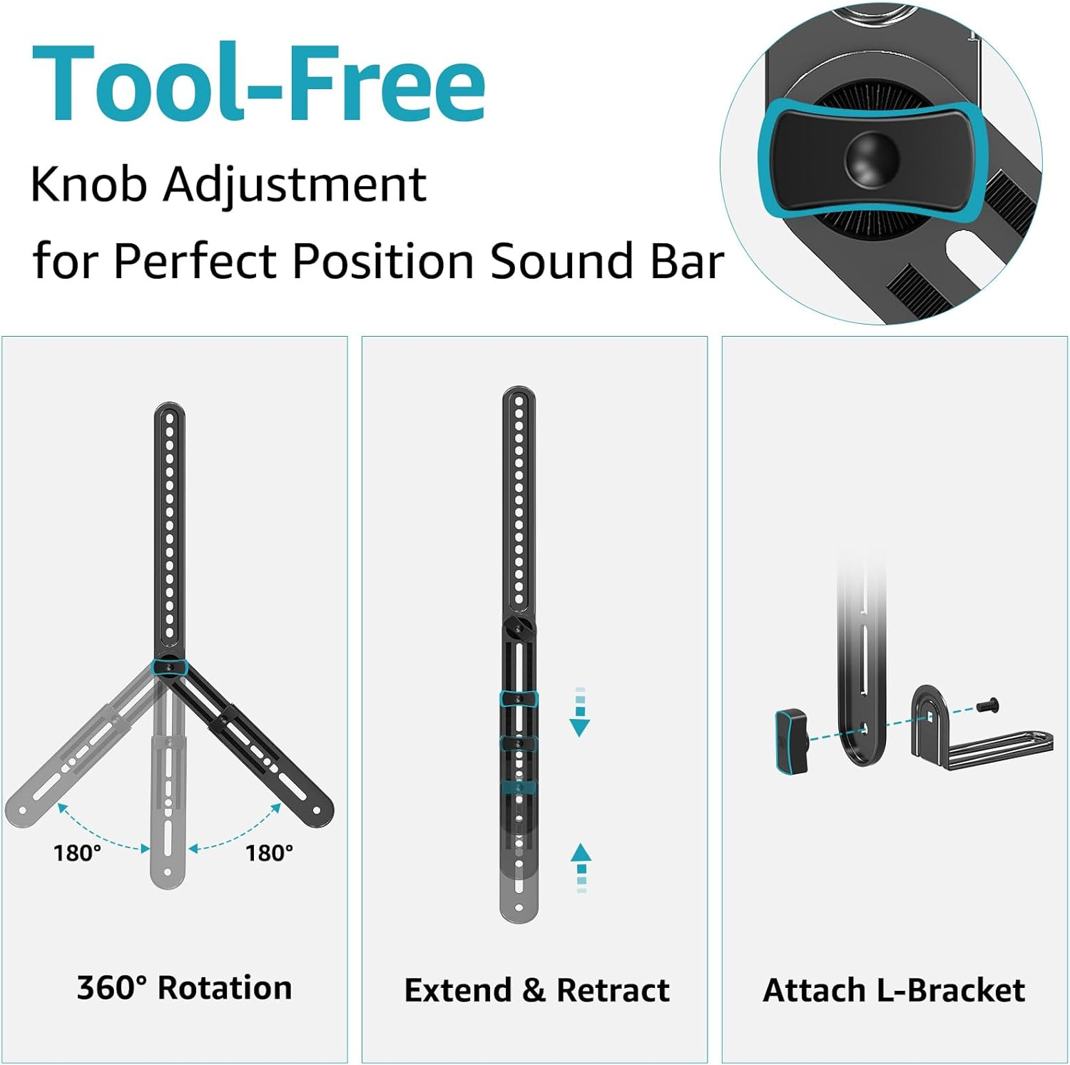 MOUNTUP Speaker Mount, Sound Bar TV Bracket, Fits Most Sound Bars up to 15 Lbs, Mounting above or under TV, Tool-Free Knob Adjustable, for 23-90" Tvs with Detachable Extension Arms and L-Brackets image number 1